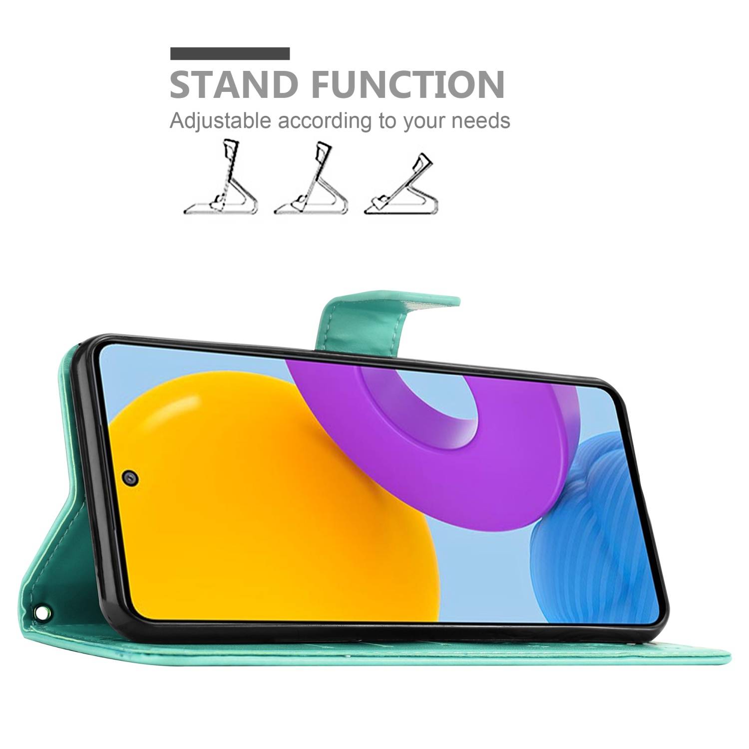 Cadorabo Hülle für Samsung Galaxy M52 5G Schutz Hülle in Türkis Schutzhülle Handy Hülle Etui Case Blumen Flower