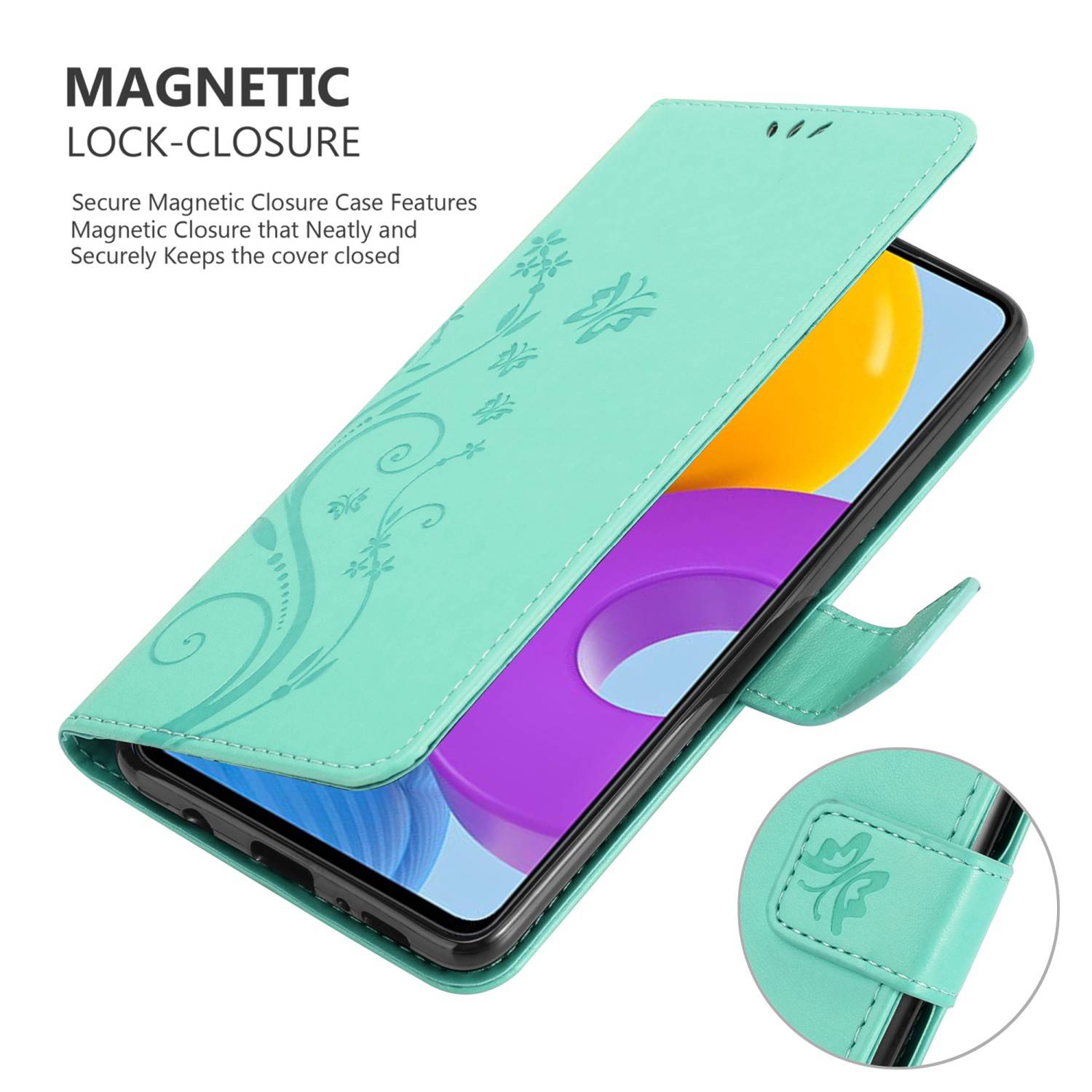 Cadorabo Hülle für Samsung Galaxy M52 5G Schutz Hülle in Türkis Schutzhülle Handy Hülle Etui Case Blumen Flower