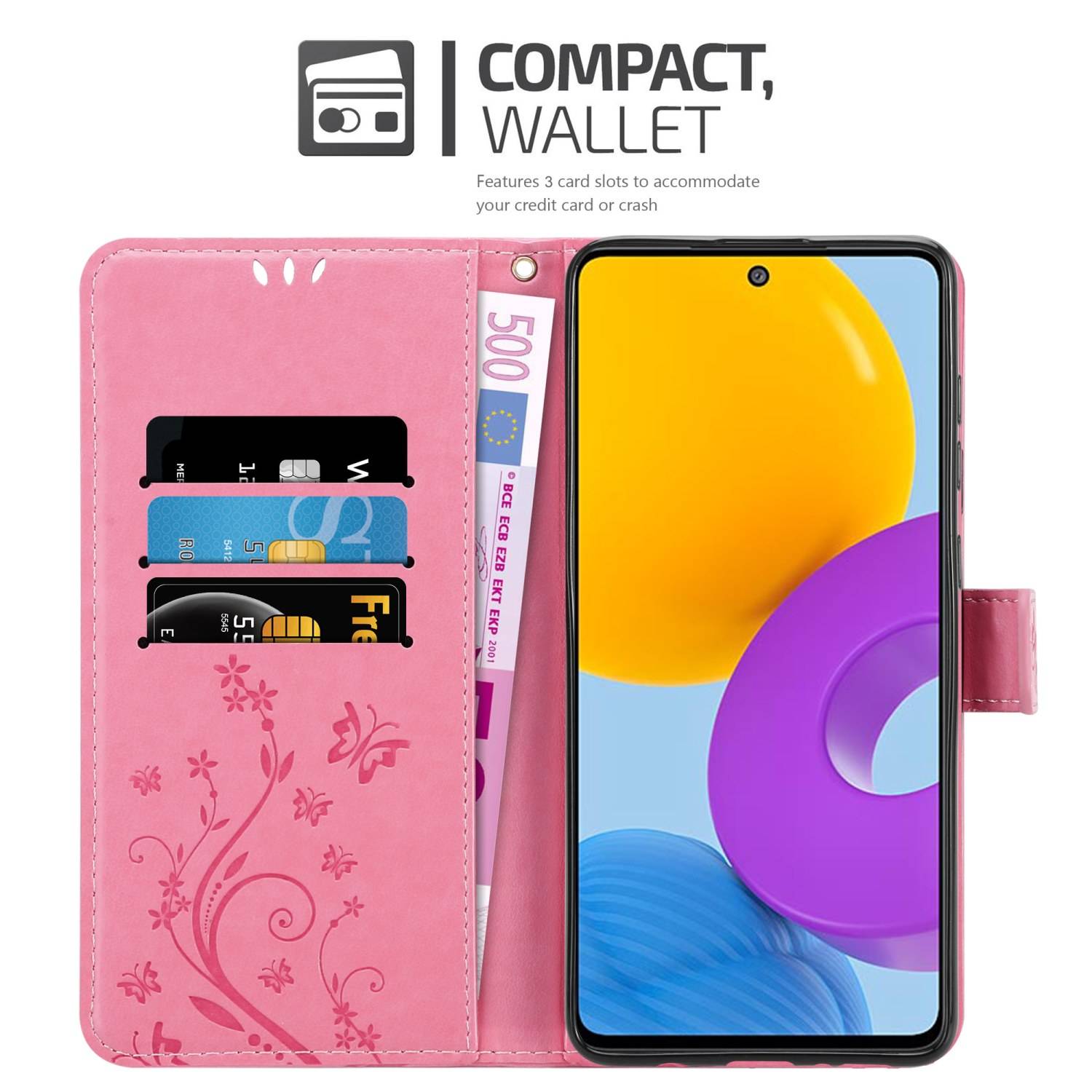 Cadorabo Hülle für Samsung Galaxy M52 5G Schutz Hülle in Rosa Schutzhülle Handy Hülle Etui Case Blumen Flower