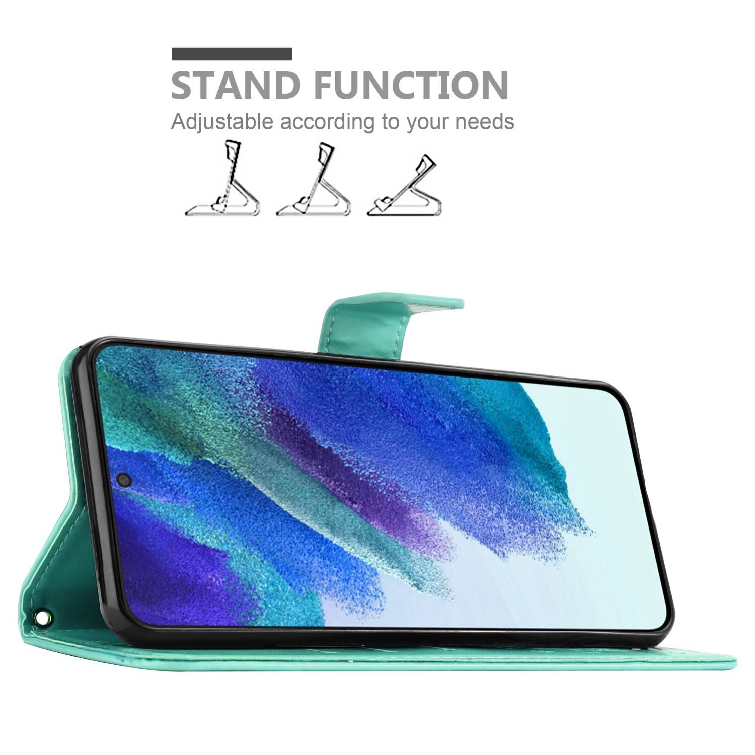 Cadorabo Hülle für Samsung Galaxy S22 Schutz Hülle in Türkis Schutzhülle Handy Hülle Etui Case Blumen Flower