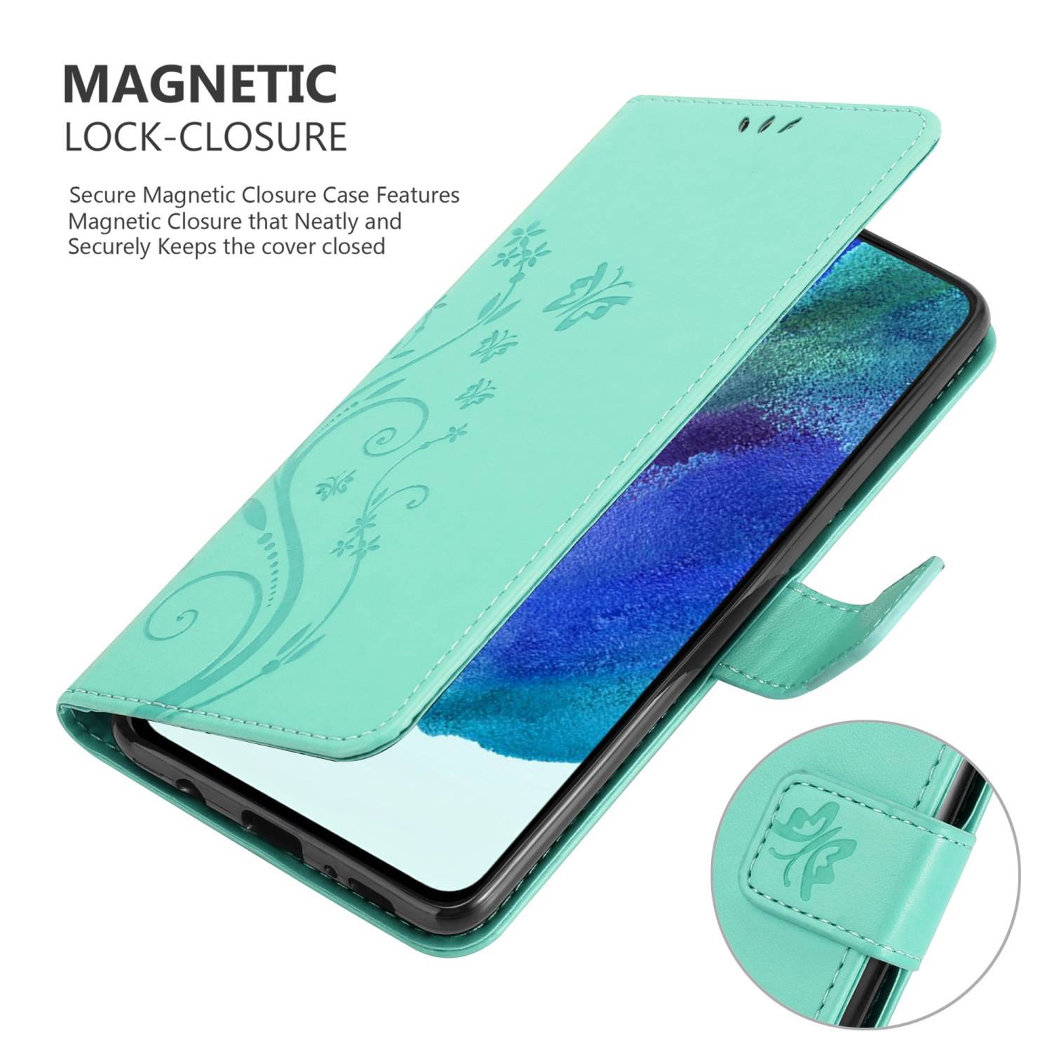 Cadorabo Hülle für Samsung Galaxy S22 Schutz Hülle in Türkis Schutzhülle Handy Hülle Etui Case Blumen Flower