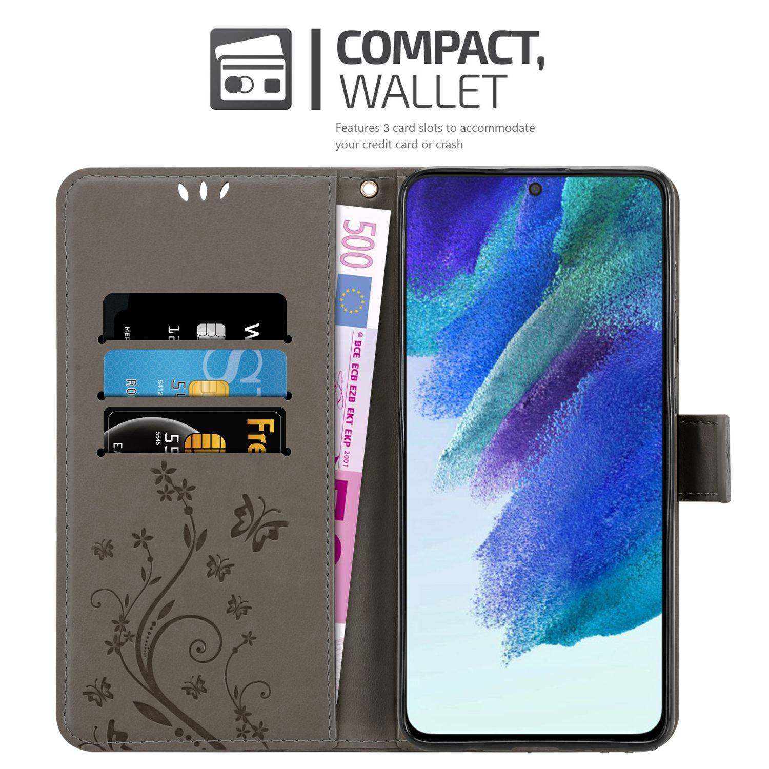Cadorabo Hülle für Samsung Galaxy S22 PLUS Schutz Hülle in Grau Schutzhülle Handy Hülle Etui Case Blumen Flower