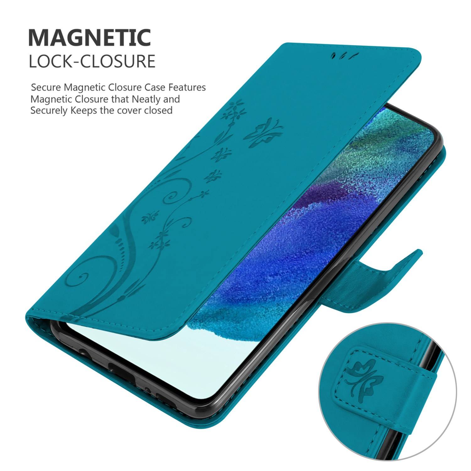 Cadorabo Hülle für Samsung Galaxy S22 PLUS Schutz Hülle in Blau Schutzhülle Handy Hülle Etui Case Blumen Flower