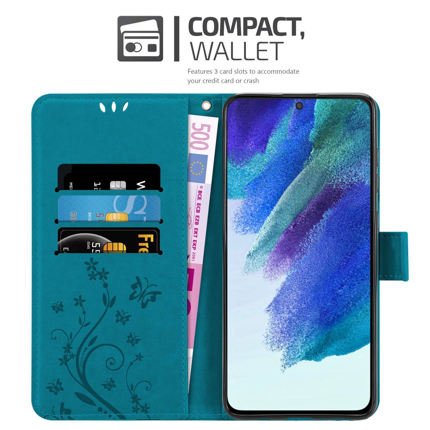 Cadorabo Hülle für Samsung Galaxy S22 PLUS Schutz Hülle in Blau Schutzhülle Handy Hülle Etui Case Blumen Flower