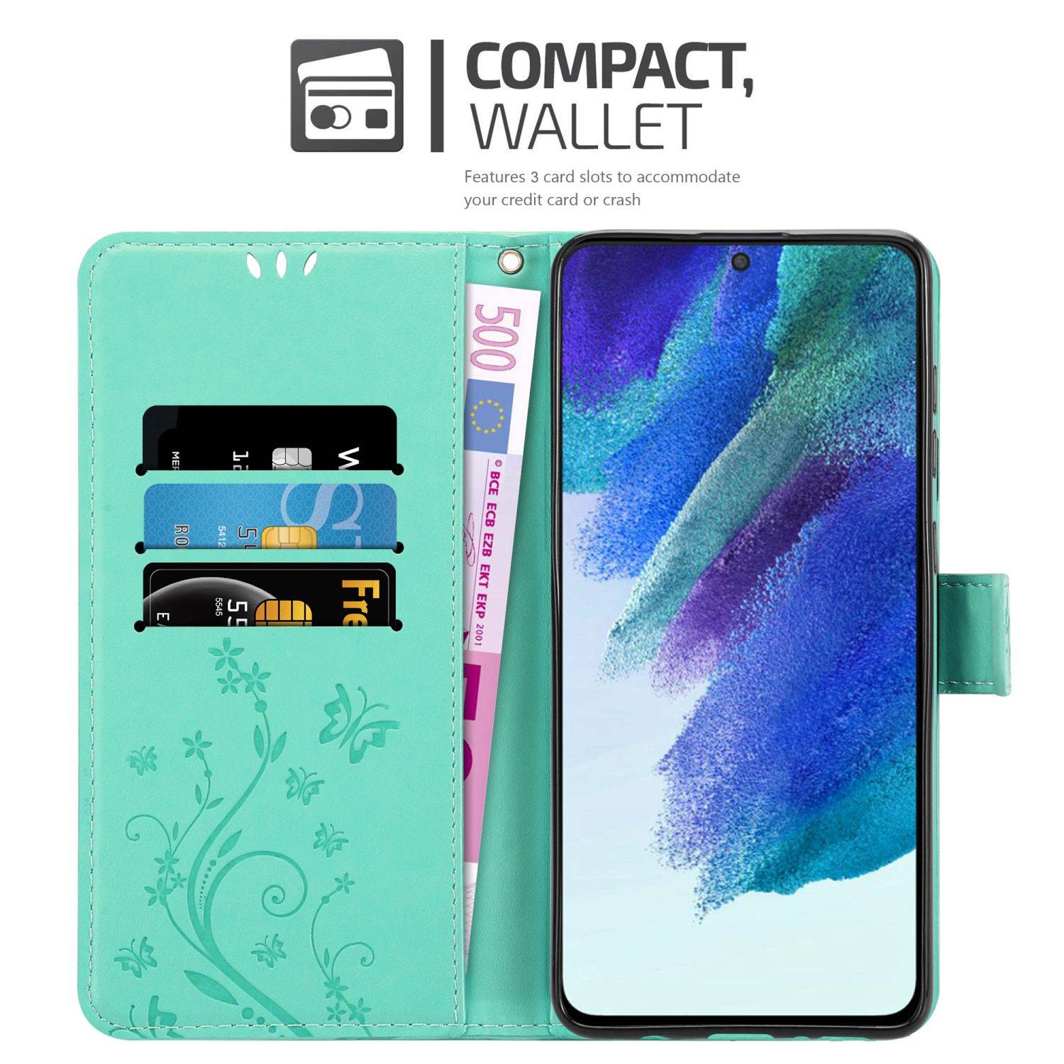 Cadorabo Hülle für Samsung Galaxy S22 PLUS Schutz Hülle in Türkis Schutzhülle Handy Hülle Etui Case Blumen Flower