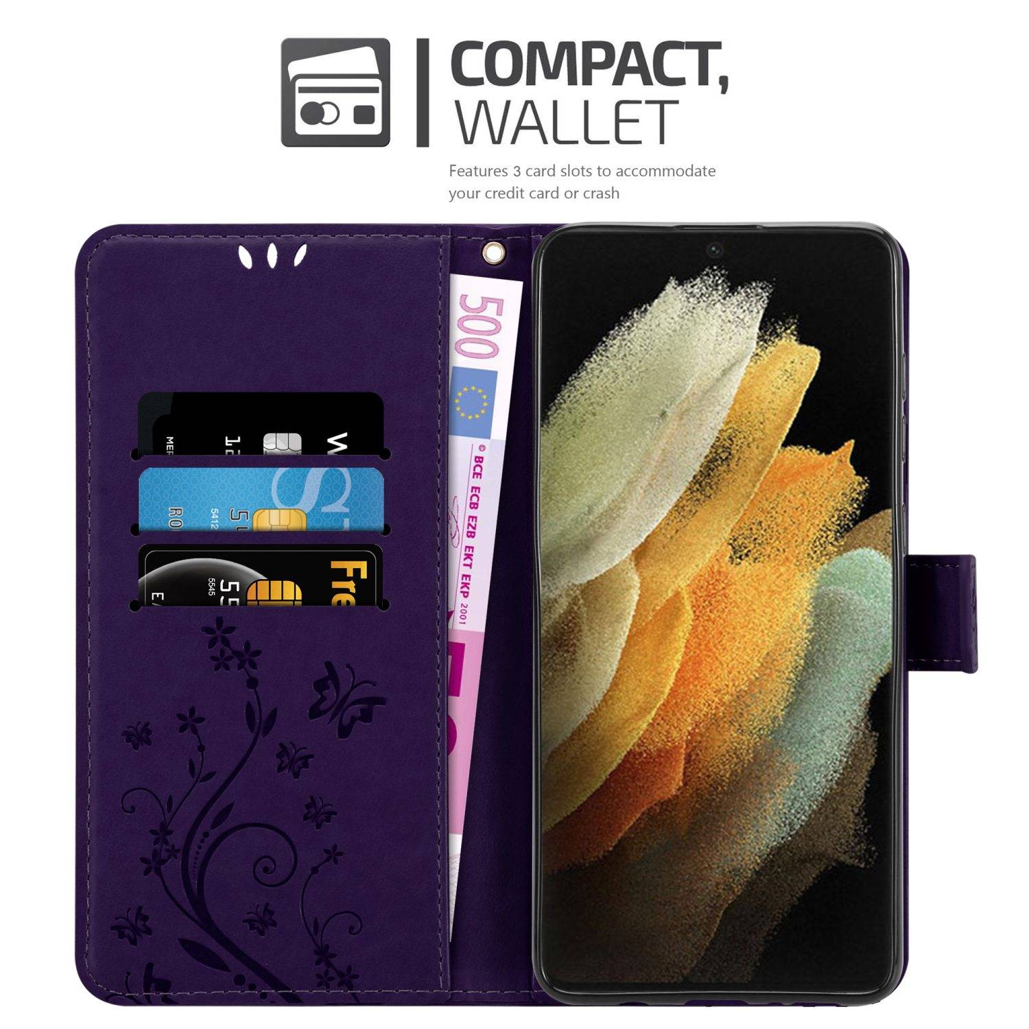 Cadorabo Hülle für Samsung Galaxy S22 ULTRA Schutz Hülle in Lila Schutzhülle Handy Hülle Etui Case Blumen Flower