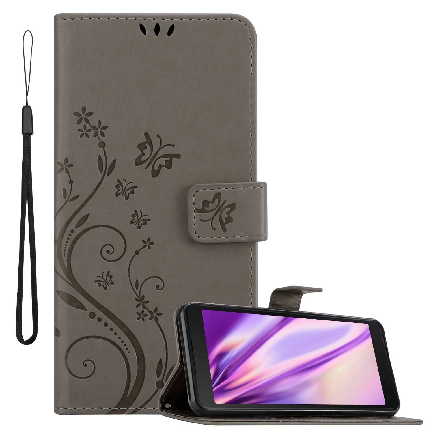 Cadorabo Hülle für Samsung Galaxy XCover 5 Schutz Hülle in Grau Schutzhülle Handy Hülle Etui Case Blumen Flower