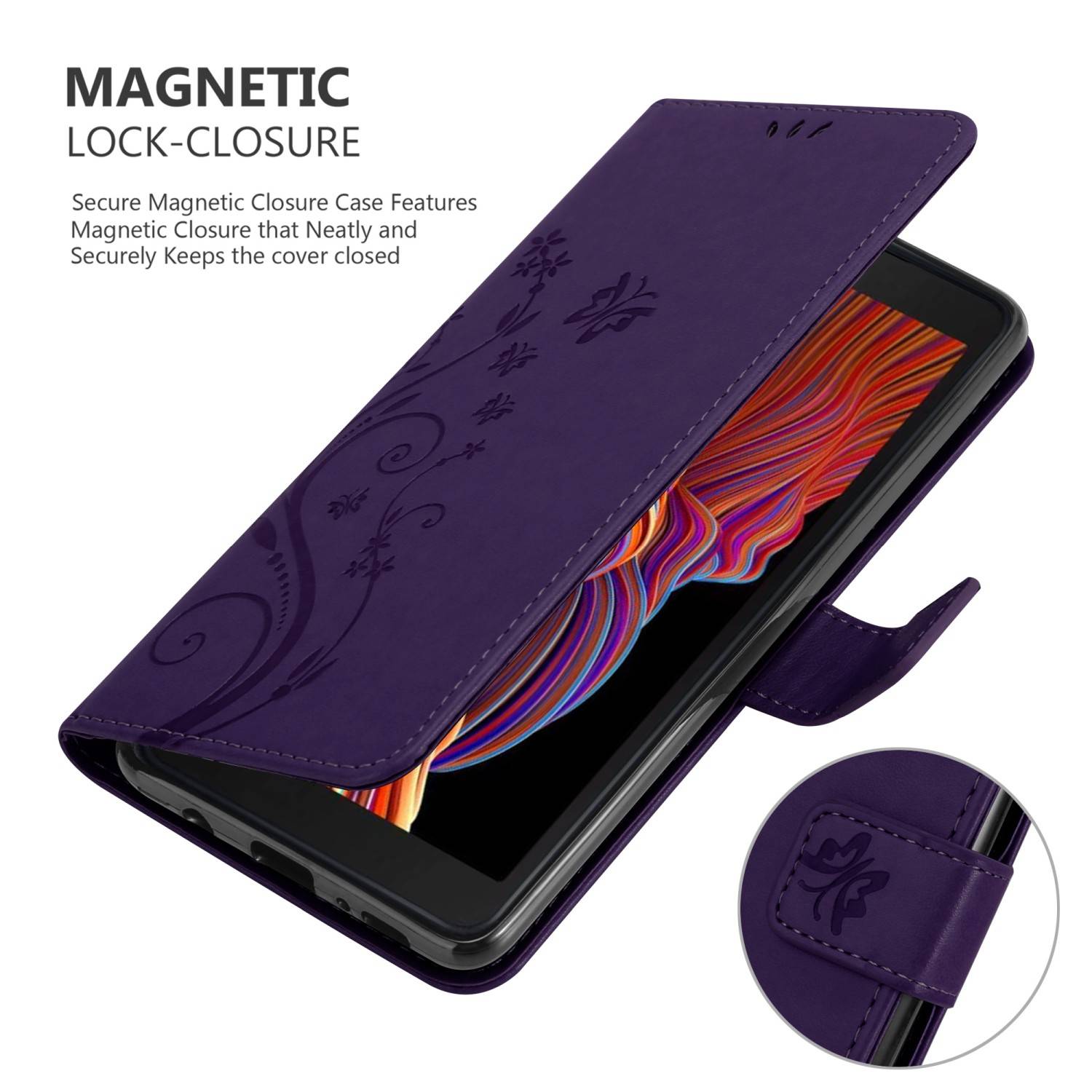 Cadorabo Hülle für Samsung Galaxy XCover 5 Schutz Hülle in Lila Schutzhülle Handy Hülle Etui Case Blumen Flower