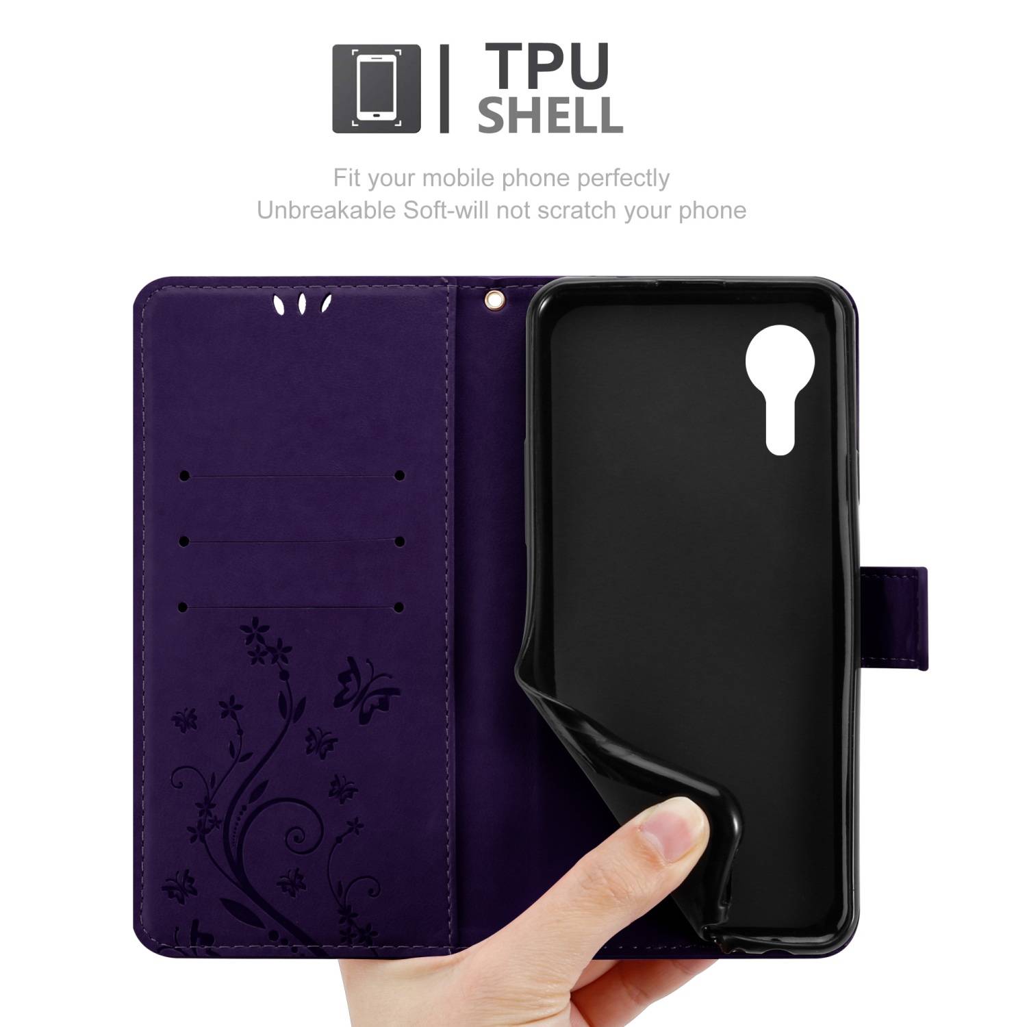 Cadorabo Hülle für Samsung Galaxy XCover 5 Schutz Hülle in Lila Schutzhülle Handy Hülle Etui Case Blumen Flower