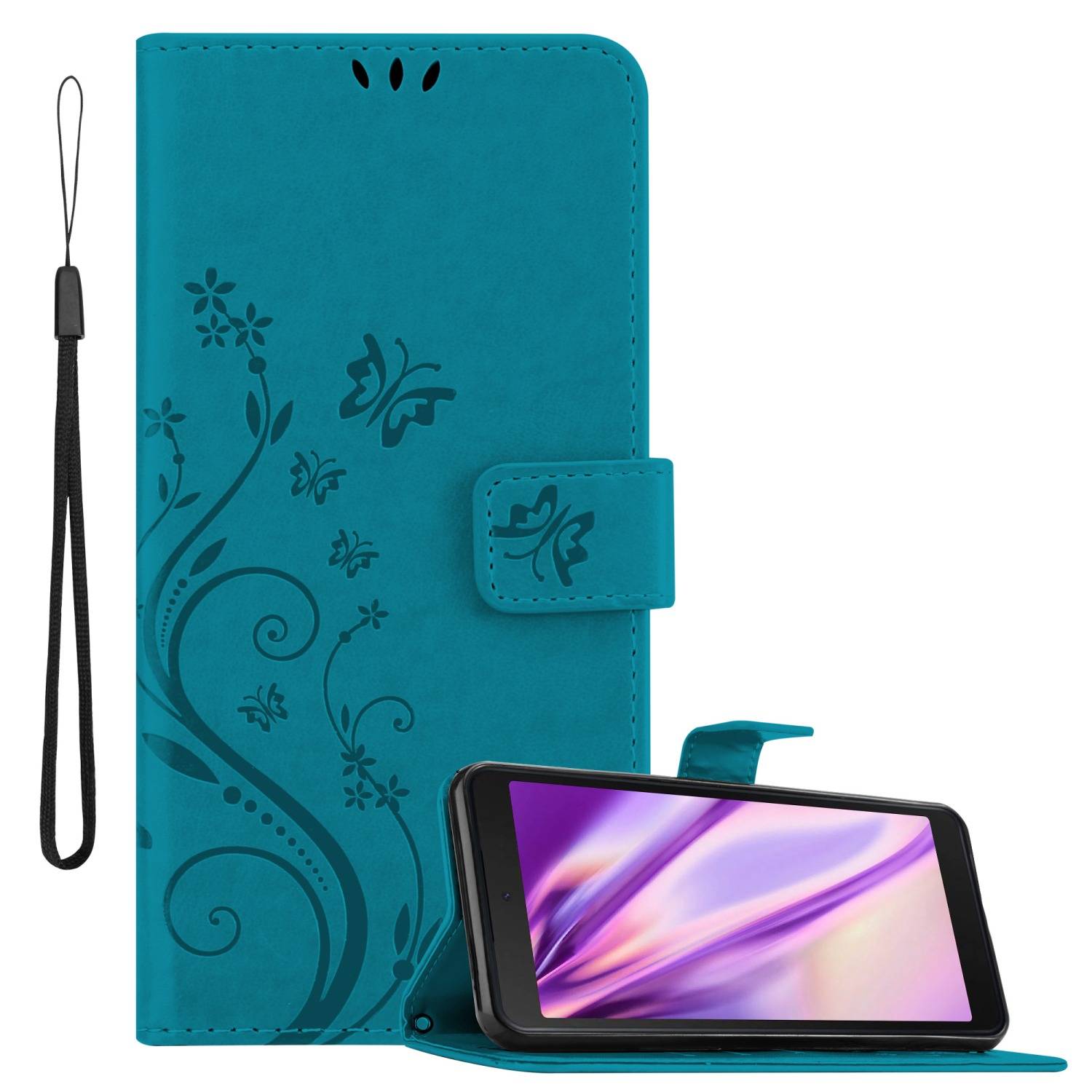 Cadorabo Hülle für Samsung Galaxy XCover 5 Schutz Hülle in Blau Schutzhülle Handy Hülle Etui Case Blumen Flower