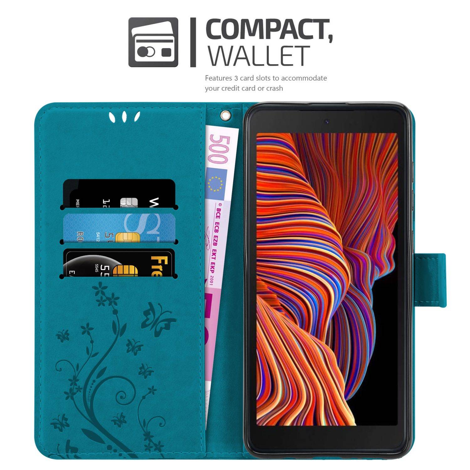 Cadorabo Hülle für Samsung Galaxy XCover 5 Schutz Hülle in Blau Schutzhülle Handy Hülle Etui Case Blumen Flower