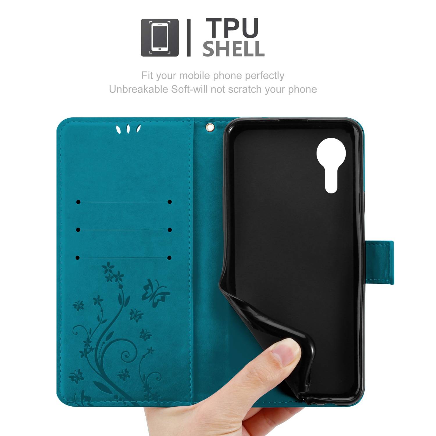 Cadorabo Hülle für Samsung Galaxy XCover 5 Schutz Hülle in Blau Schutzhülle Handy Hülle Etui Case Blumen Flower