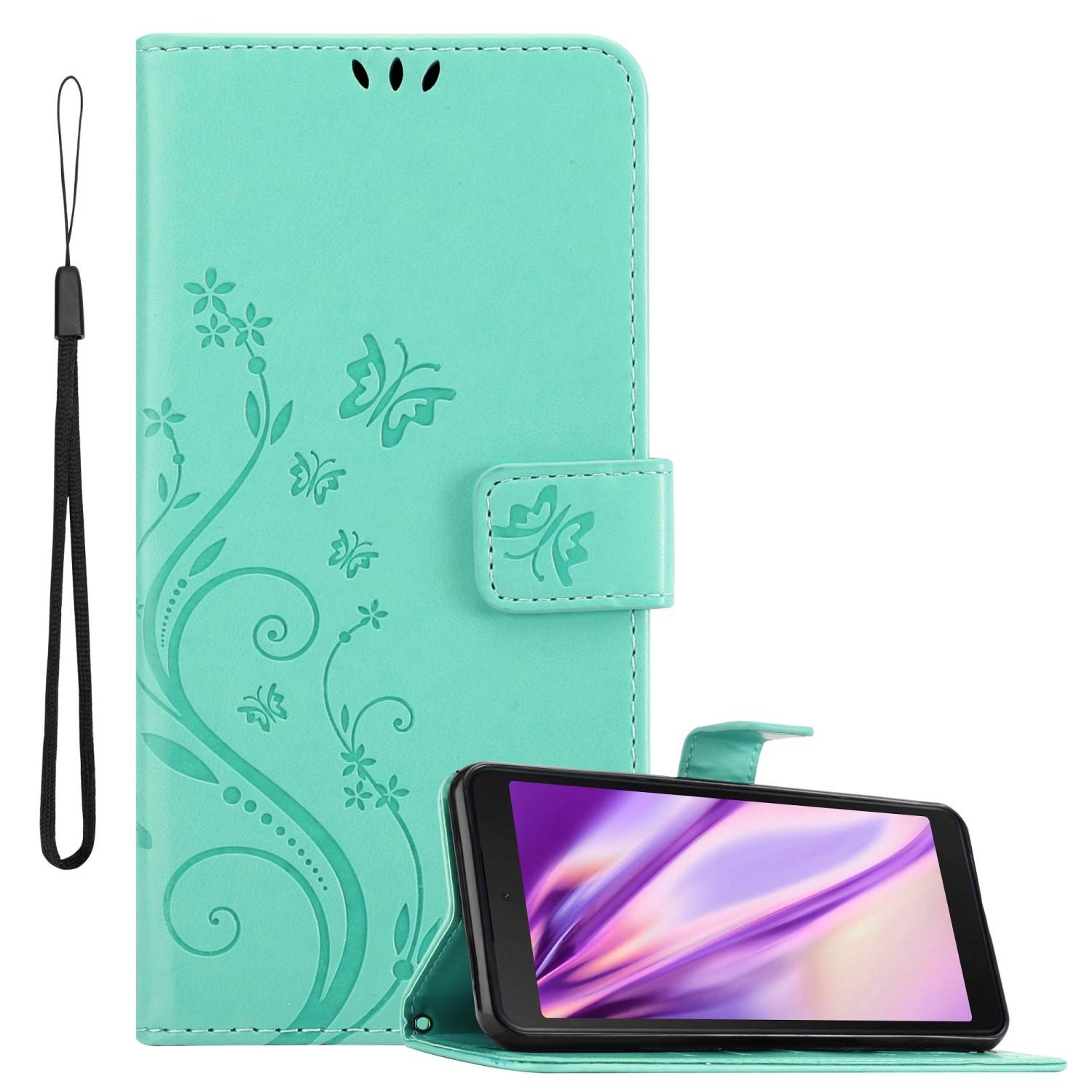 Cadorabo Hülle für Samsung Galaxy XCover 5 Schutz Hülle in Türkis Schutzhülle Handy Hülle Etui Case Blumen Flower