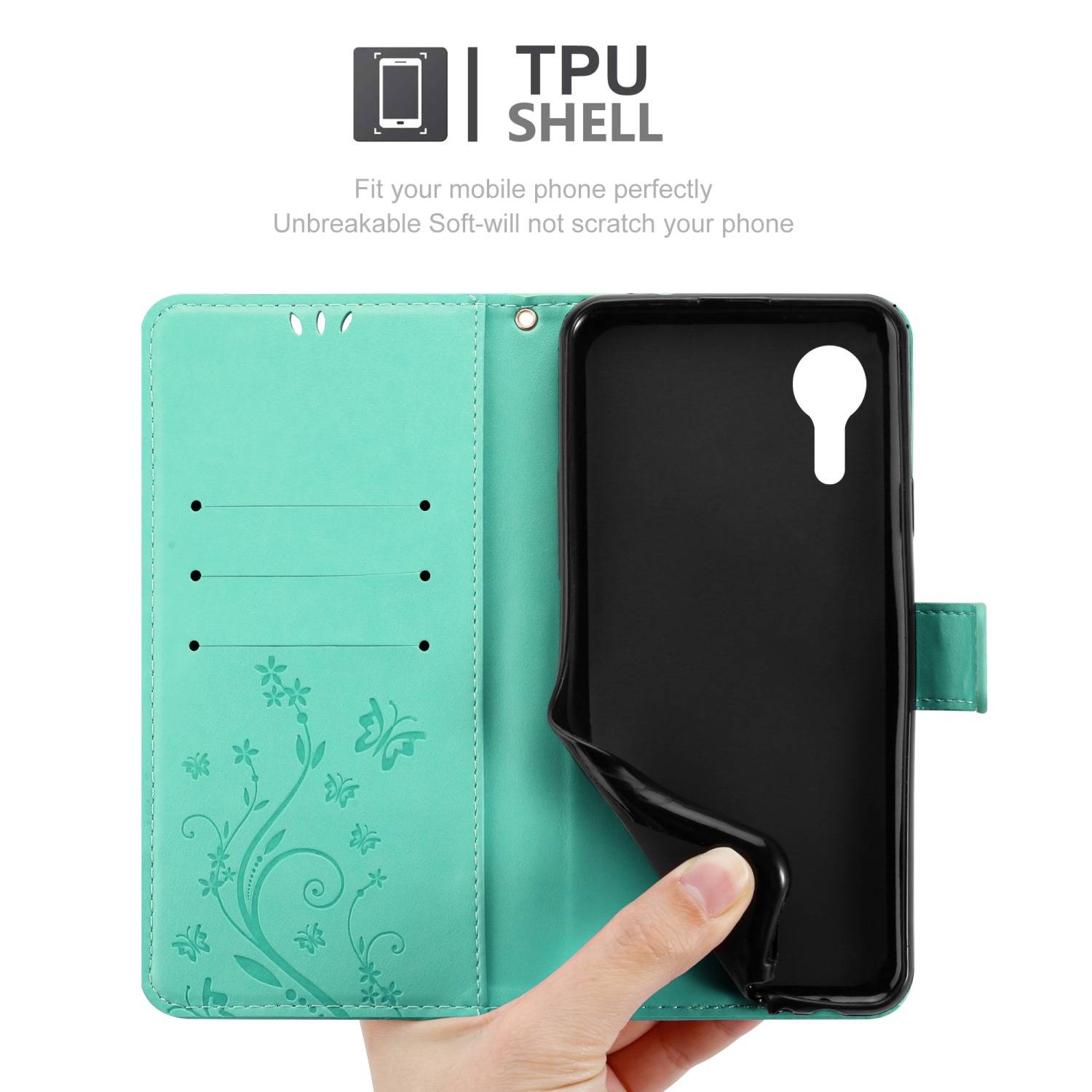 Cadorabo Hülle für Samsung Galaxy XCover 5 Schutz Hülle in Türkis Schutzhülle Handy Hülle Etui Case Blumen Flower