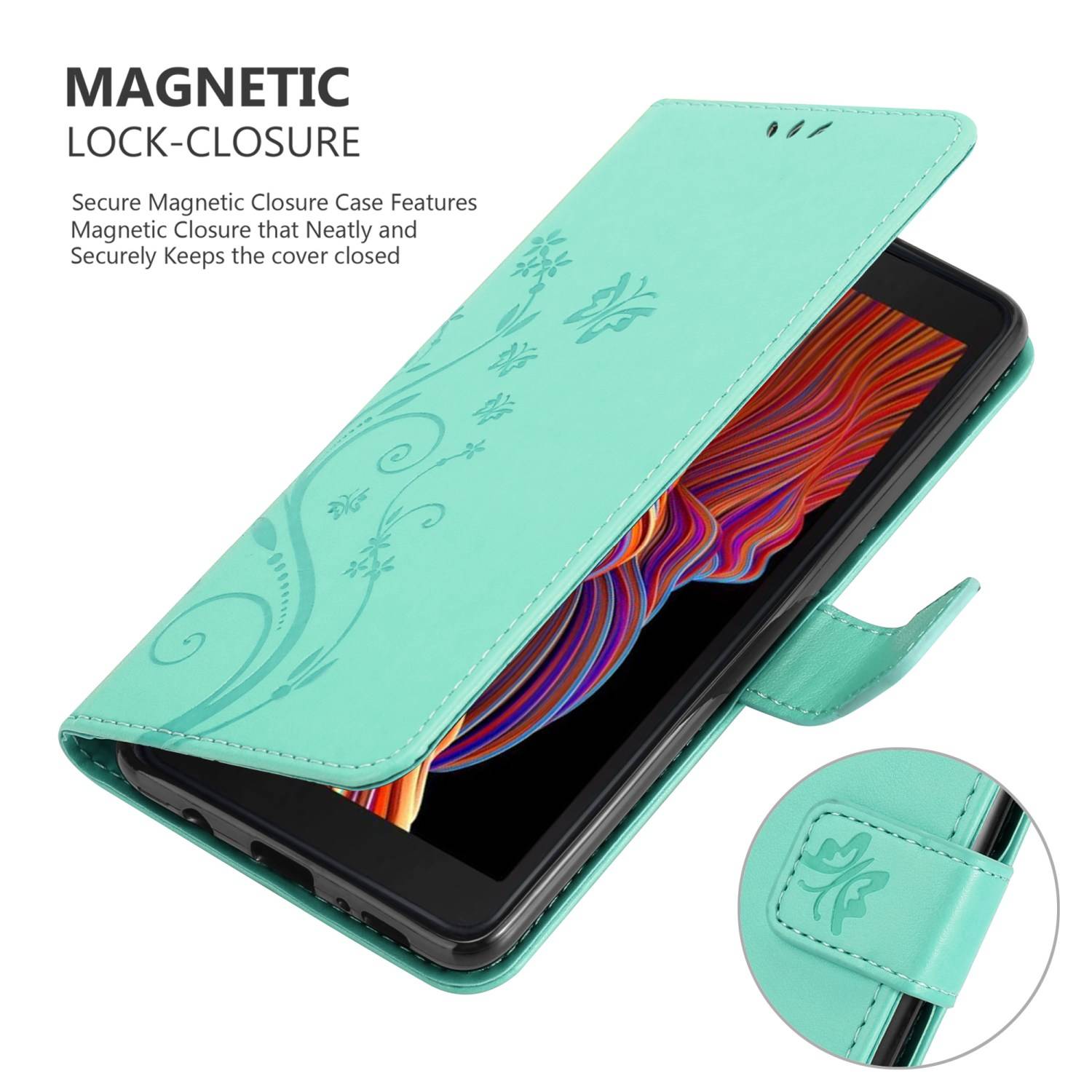 Cadorabo Hülle für Samsung Galaxy XCover 5 Schutz Hülle in Türkis Schutzhülle Handy Hülle Etui Case Blumen Flower