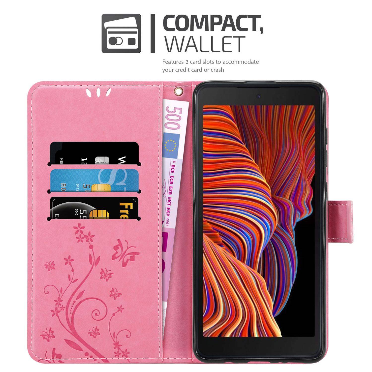 Cadorabo Hülle für Samsung Galaxy XCover 5 Schutz Hülle in Rosa Schutzhülle Handy Hülle Etui Case Blumen Flower
