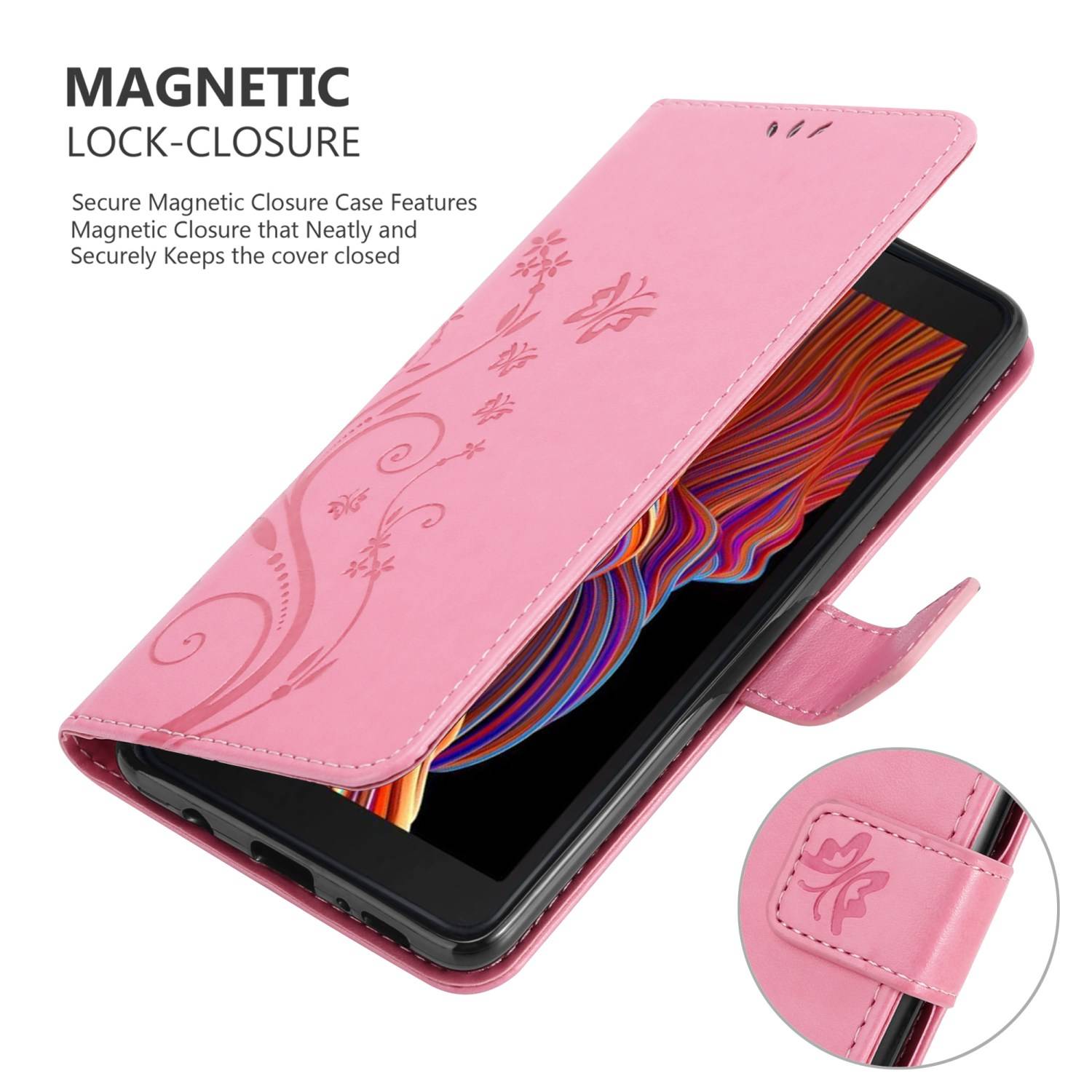 Cadorabo Hülle für Samsung Galaxy XCover 5 Schutz Hülle in Rosa Schutzhülle Handy Hülle Etui Case Blumen Flower
