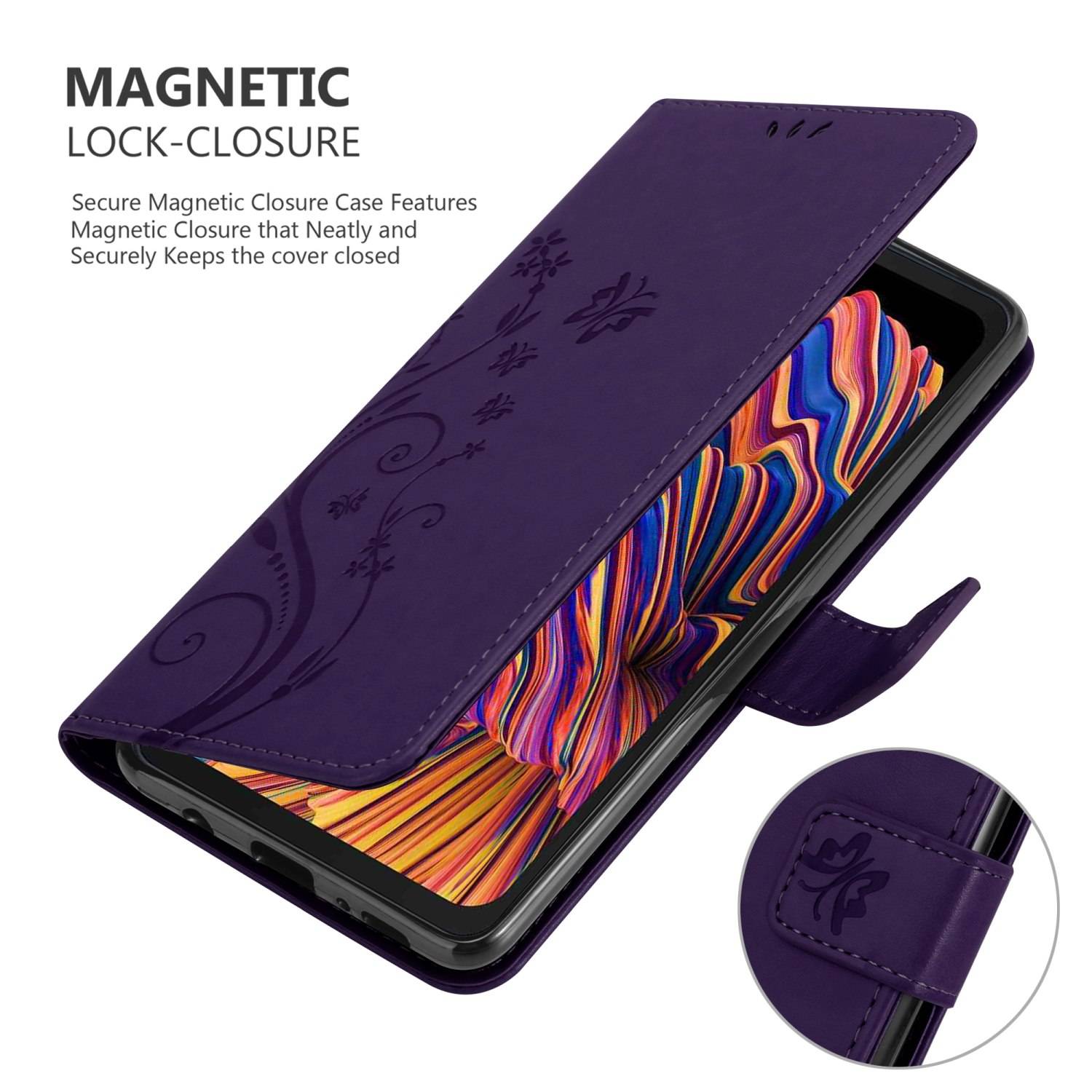 Cadorabo Hülle für Samsung Galaxy XCover PRO Schutz Hülle in Lila Schutzhülle Handy Hülle Etui Case Blumen Flower