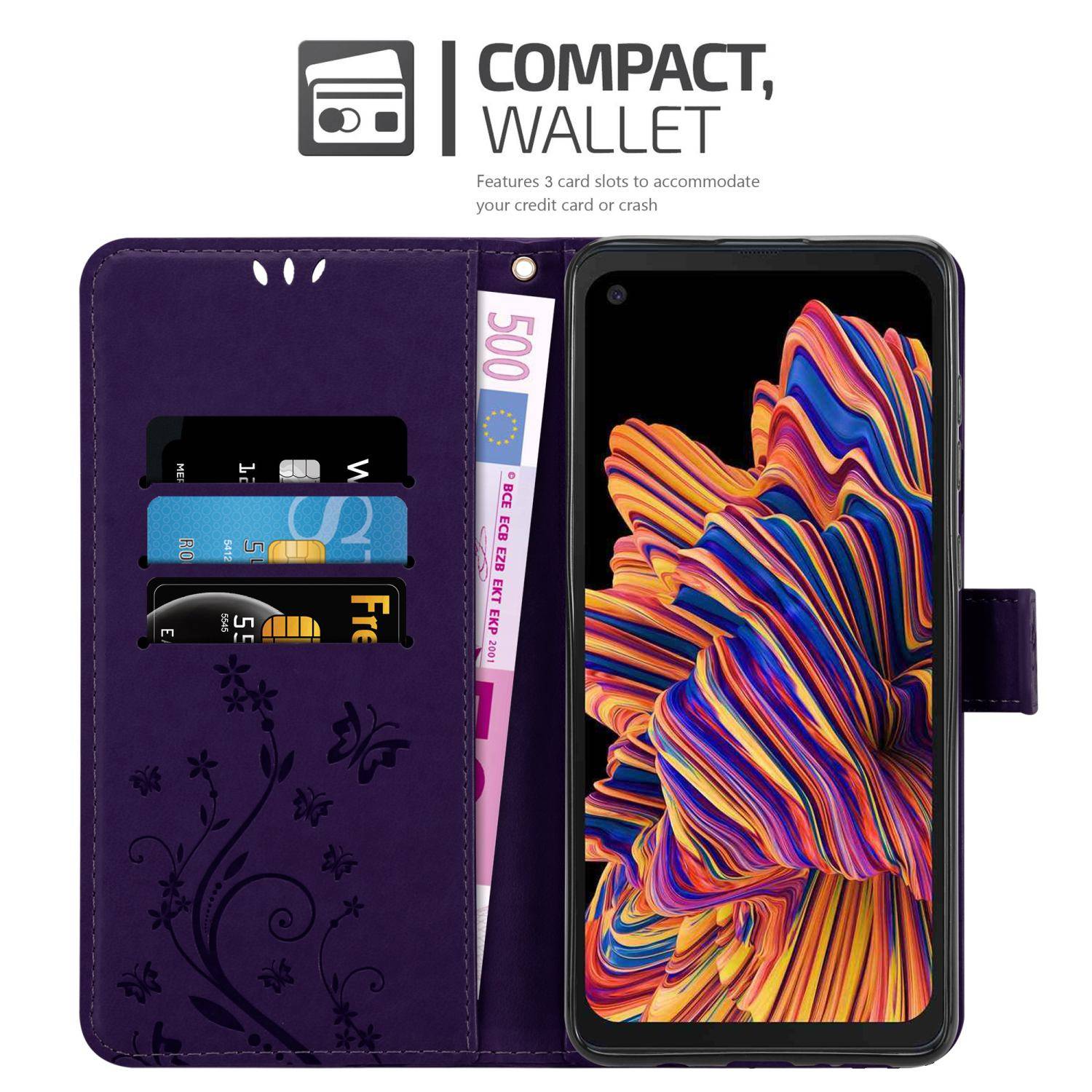 Cadorabo Hülle für Samsung Galaxy XCover PRO Schutz Hülle in Lila Schutzhülle Handy Hülle Etui Case Blumen Flower
