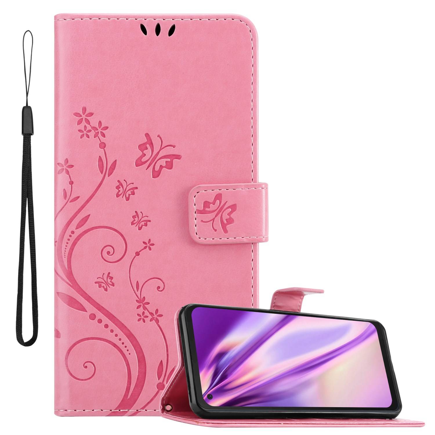Cadorabo Hülle für Samsung Galaxy XCover PRO Schutz Hülle in Rosa Schutzhülle Handy Hülle Etui Case Blumen Flower