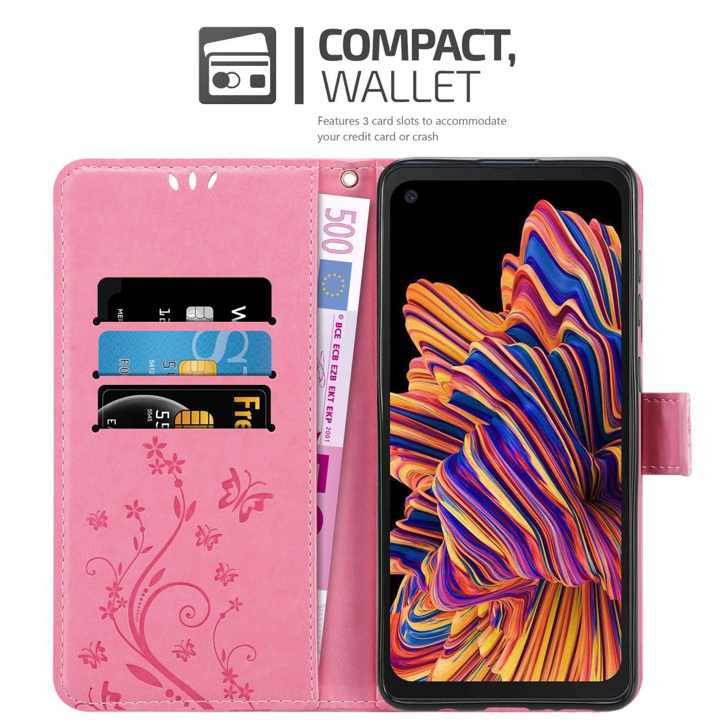 Cadorabo Hülle für Samsung Galaxy XCover PRO Schutz Hülle in Rosa Schutzhülle Handy Hülle Etui Case Blumen Flower