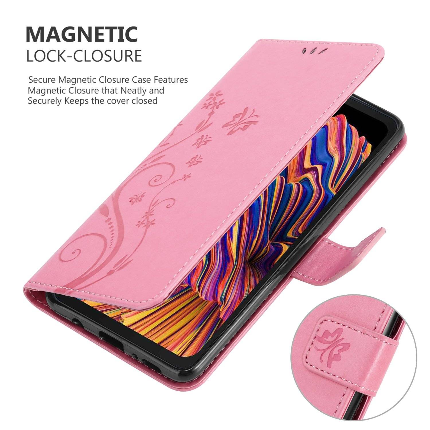 Cadorabo Hülle für Samsung Galaxy XCover PRO Schutz Hülle in Rosa Schutzhülle Handy Hülle Etui Case Blumen Flower