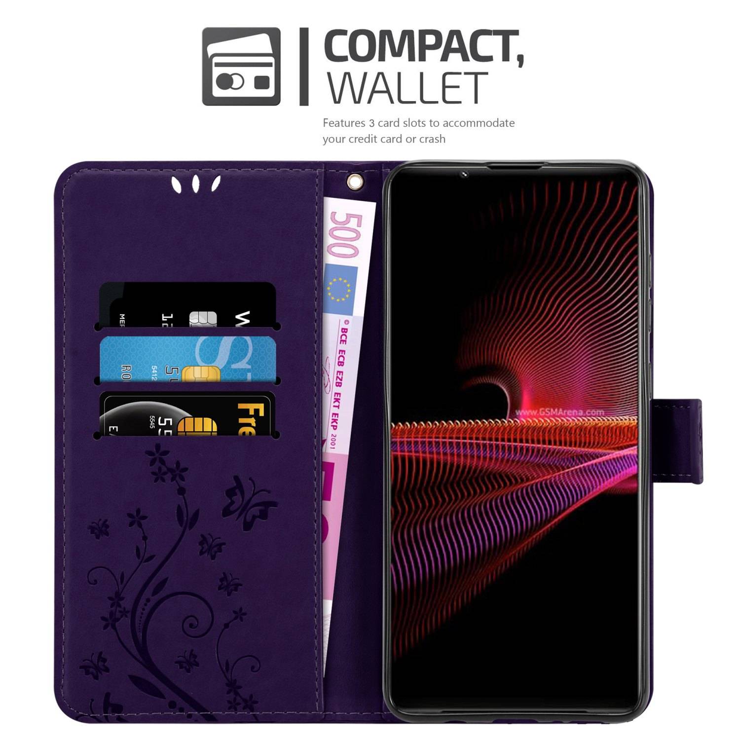 Cadorabo Hülle für Sony Xperia 1 III Schutz Hülle in Lila Schutzhülle Handy Hülle Etui Case Blumen Flower