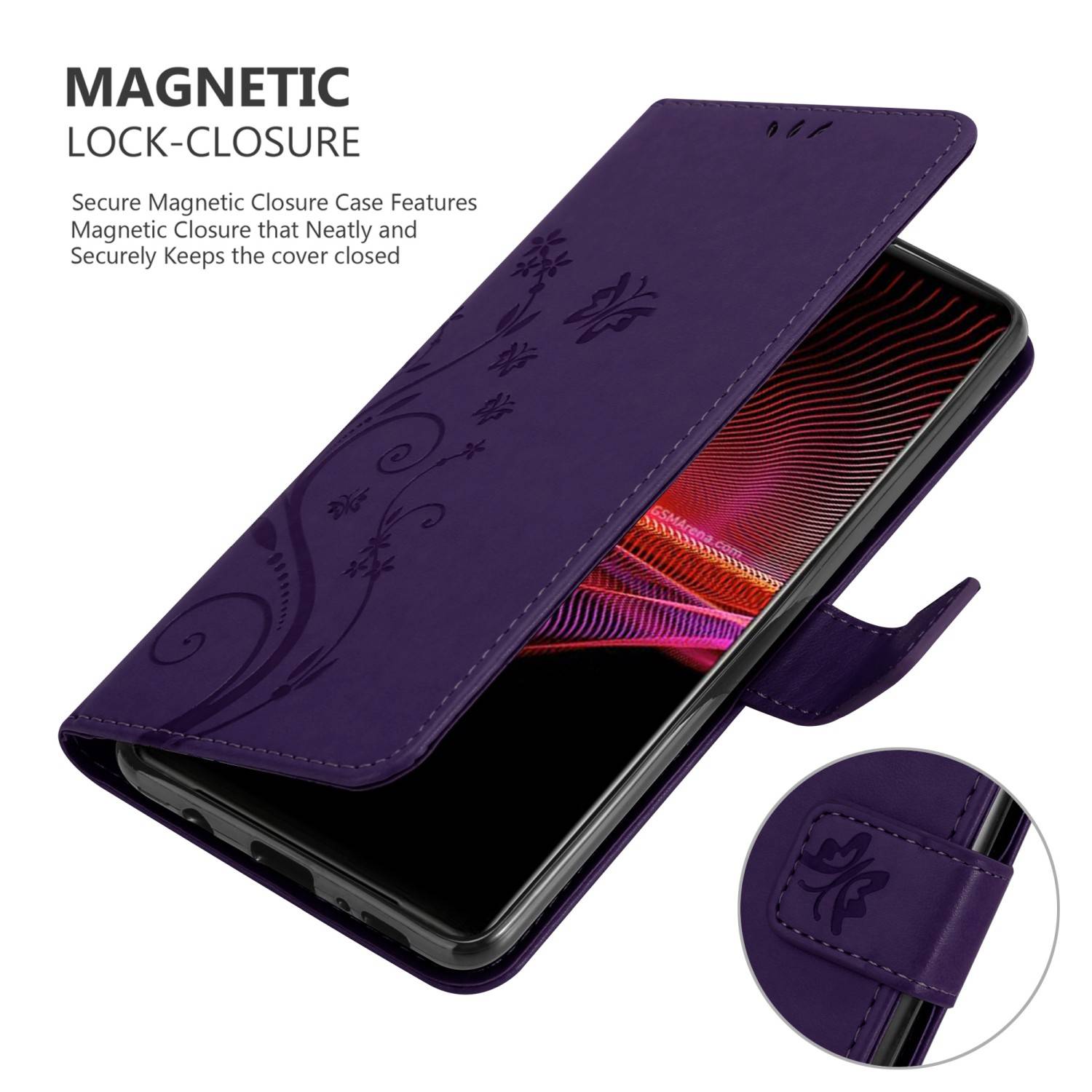Cadorabo Hülle für Sony Xperia 1 III Schutz Hülle in Lila Schutzhülle Handy Hülle Etui Case Blumen Flower