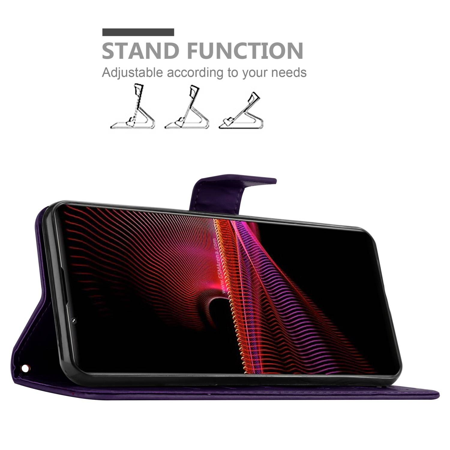 Cadorabo Hülle für Sony Xperia 1 III Schutz Hülle in Lila Schutzhülle Handy Hülle Etui Case Blumen Flower