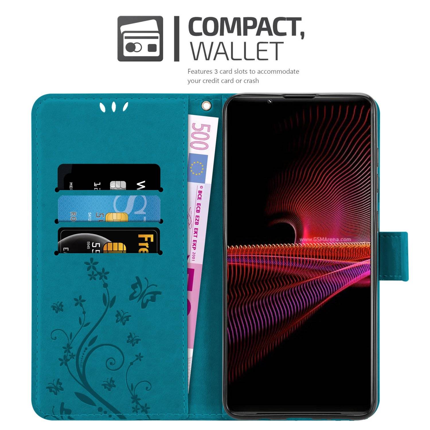 Cadorabo Hülle für Sony Xperia 1 III Schutz Hülle in Blau Schutzhülle Handy Hülle Etui Case Blumen Flower