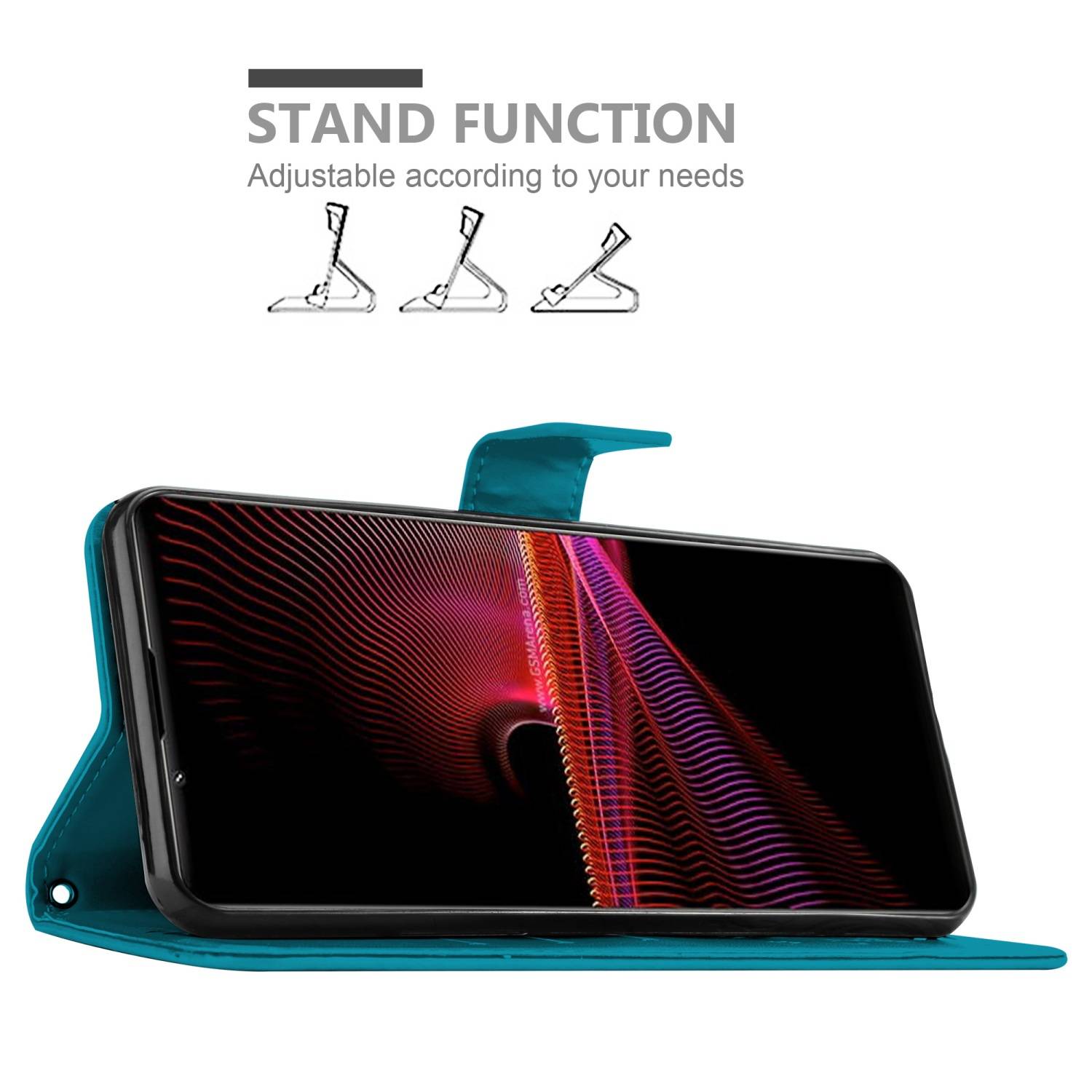 Cadorabo Hülle für Sony Xperia 1 III Schutz Hülle in Blau Schutzhülle Handy Hülle Etui Case Blumen Flower