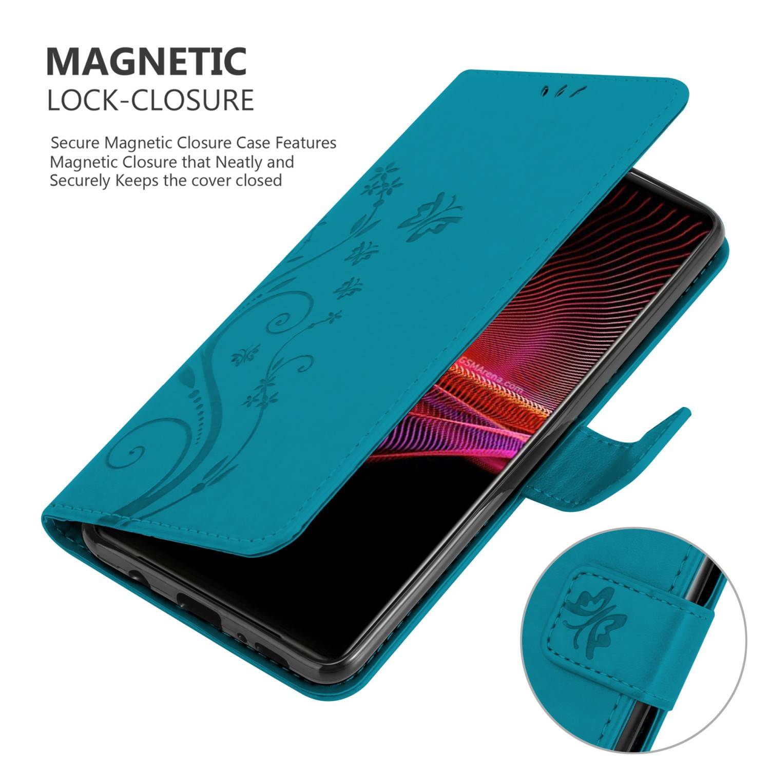 Cadorabo Hülle für Sony Xperia 1 III Schutz Hülle in Blau Schutzhülle Handy Hülle Etui Case Blumen Flower