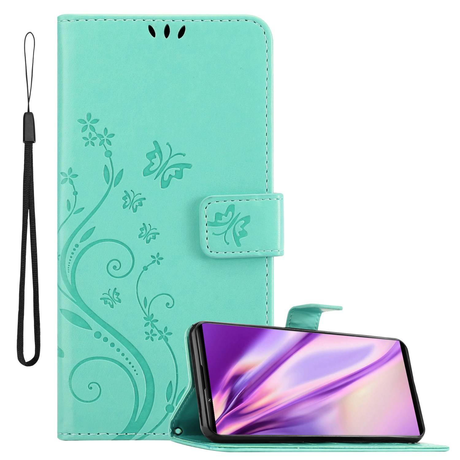 Cadorabo Hülle für Sony Xperia 1 III Schutz Hülle in Türkis Schutzhülle Handy Hülle Etui Case Blumen Flower