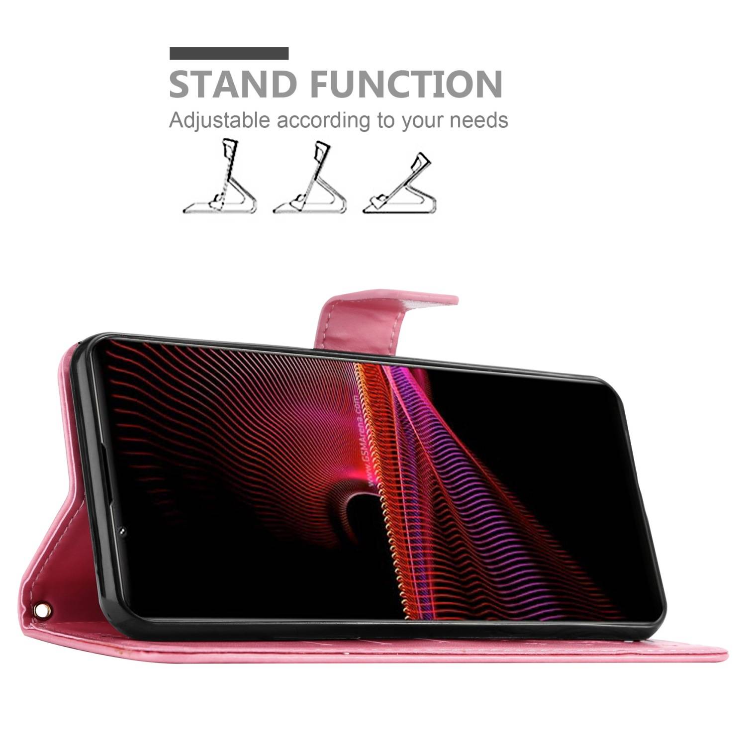Cadorabo Hülle für Sony Xperia 1 III Schutz Hülle in Rosa Schutzhülle Handy Hülle Etui Case Blumen Flower