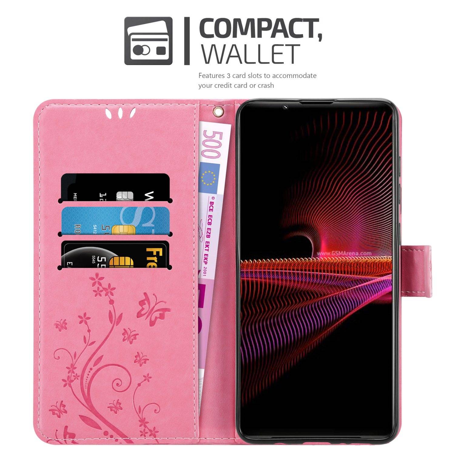 Cadorabo Hülle für Sony Xperia 1 III Schutz Hülle in Rosa Schutzhülle Handy Hülle Etui Case Blumen Flower