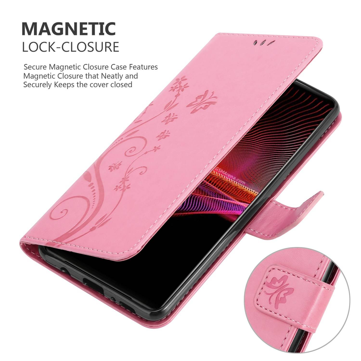 Cadorabo Hülle für Sony Xperia 1 III Schutz Hülle in Rosa Schutzhülle Handy Hülle Etui Case Blumen Flower