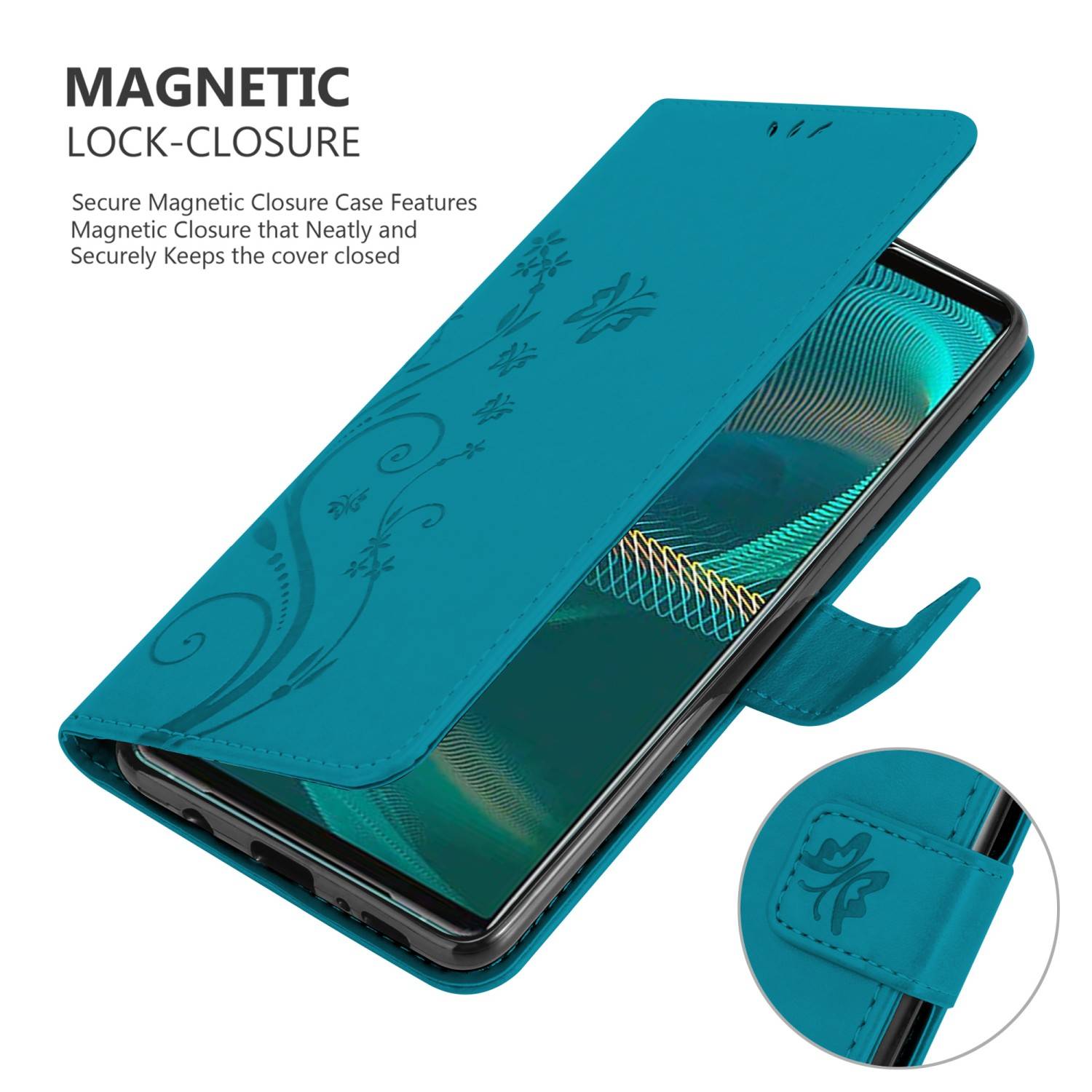 Cadorabo Hülle für Sony Xperia 5 III Schutz Hülle in Blau Schutzhülle Handy Hülle Etui Case Blumen Flower