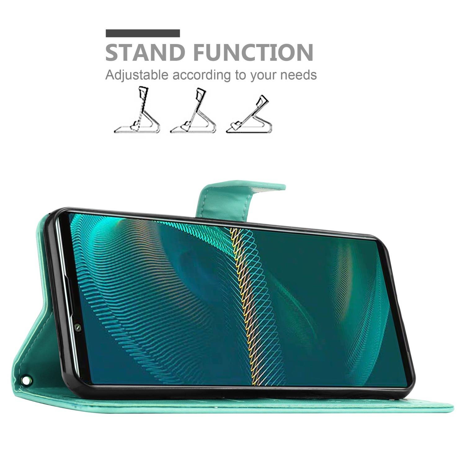 Cadorabo Hülle für Sony Xperia 5 III Schutz Hülle in Türkis Schutzhülle Handy Hülle Etui Case Blumen Flower