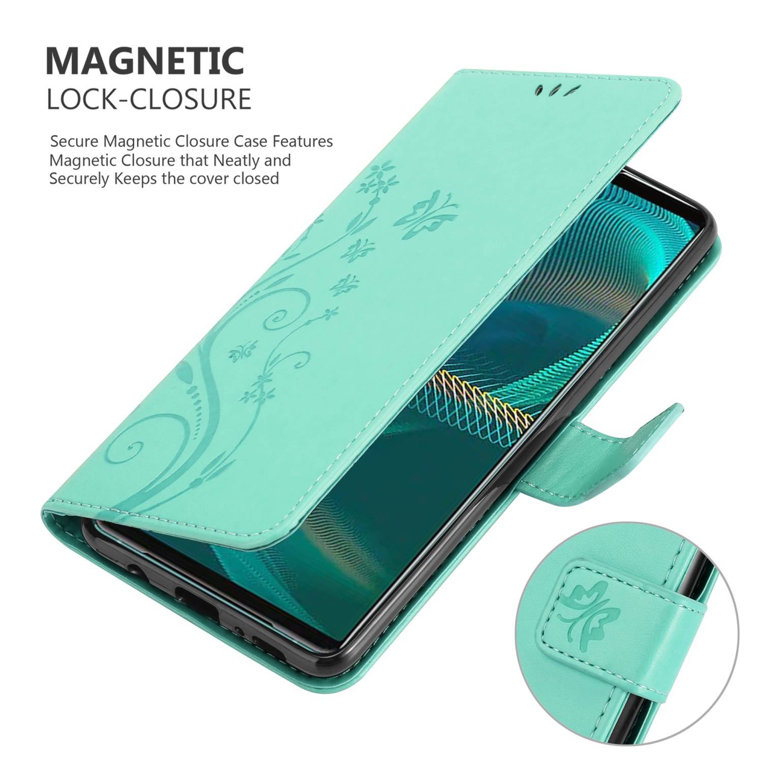 Cadorabo Hülle für Sony Xperia 5 III Schutz Hülle in Türkis Schutzhülle Handy Hülle Etui Case Blumen Flower