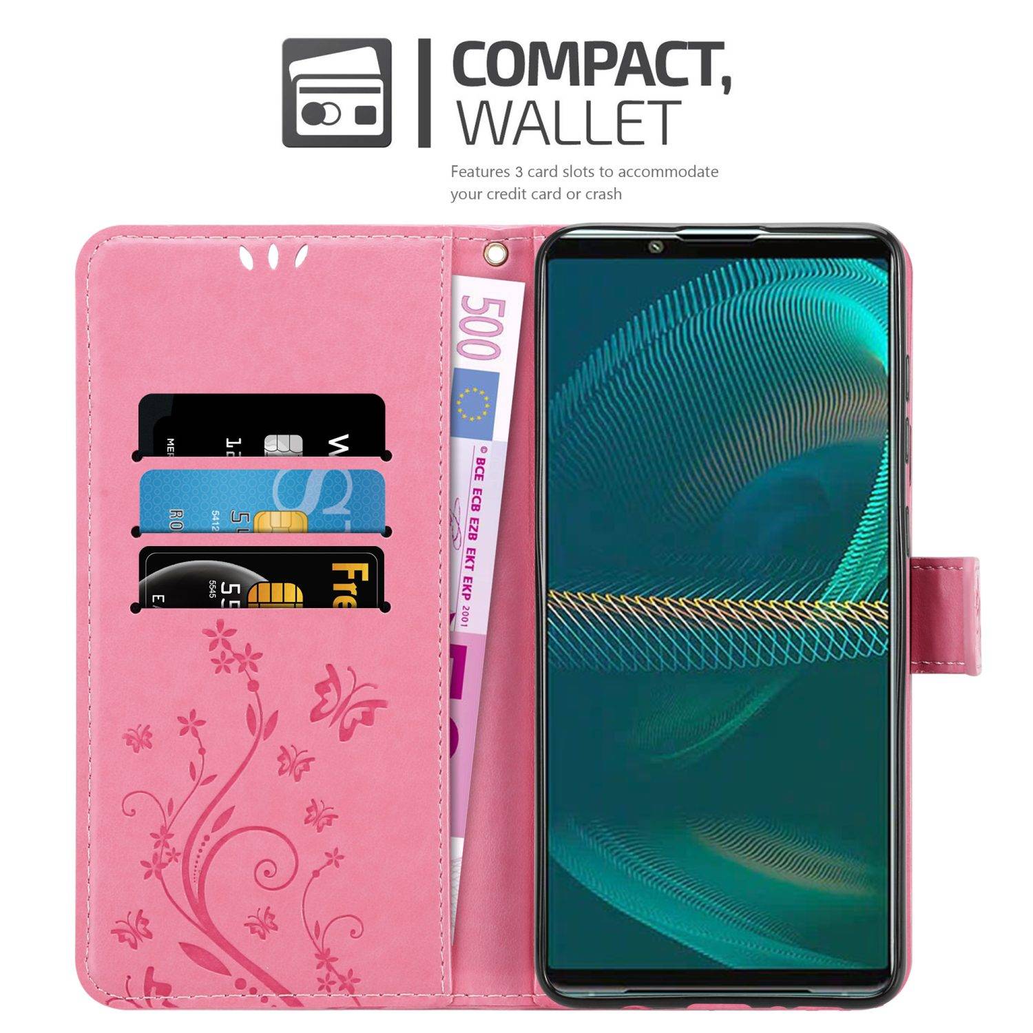 Cadorabo Hülle für Sony Xperia 5 III Schutz Hülle in Rosa Schutzhülle Handy Hülle Etui Case Blumen Flower