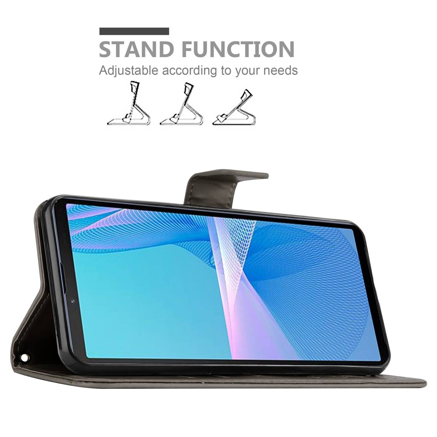 Cadorabo Hülle für Sony Xperia 10 III Schutz Hülle in Grau Schutzhülle Handy Hülle Etui Case Blumen Flower