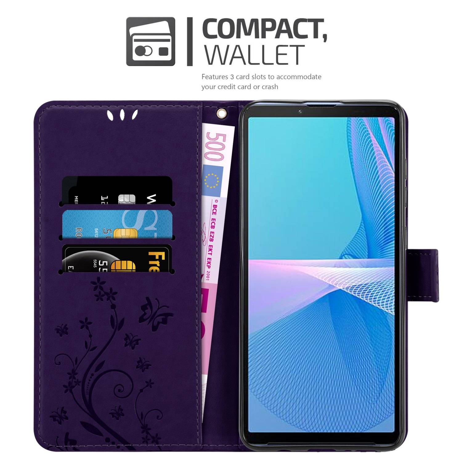Cadorabo Hülle für Sony Xperia 10 III Schutz Hülle in Lila Schutzhülle Handy Hülle Etui Case Blumen Flower