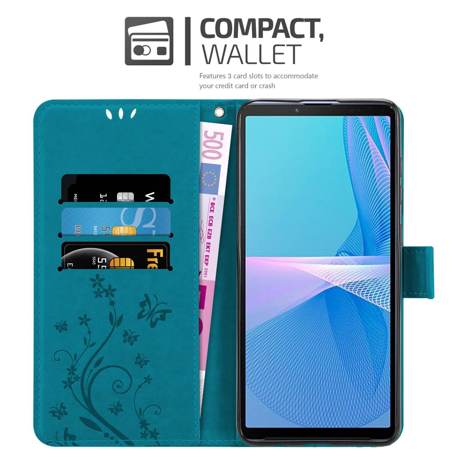 Cadorabo Hülle für Sony Xperia 10 III Schutz Hülle in Blau Schutzhülle Handy Hülle Etui Case Blumen Flower