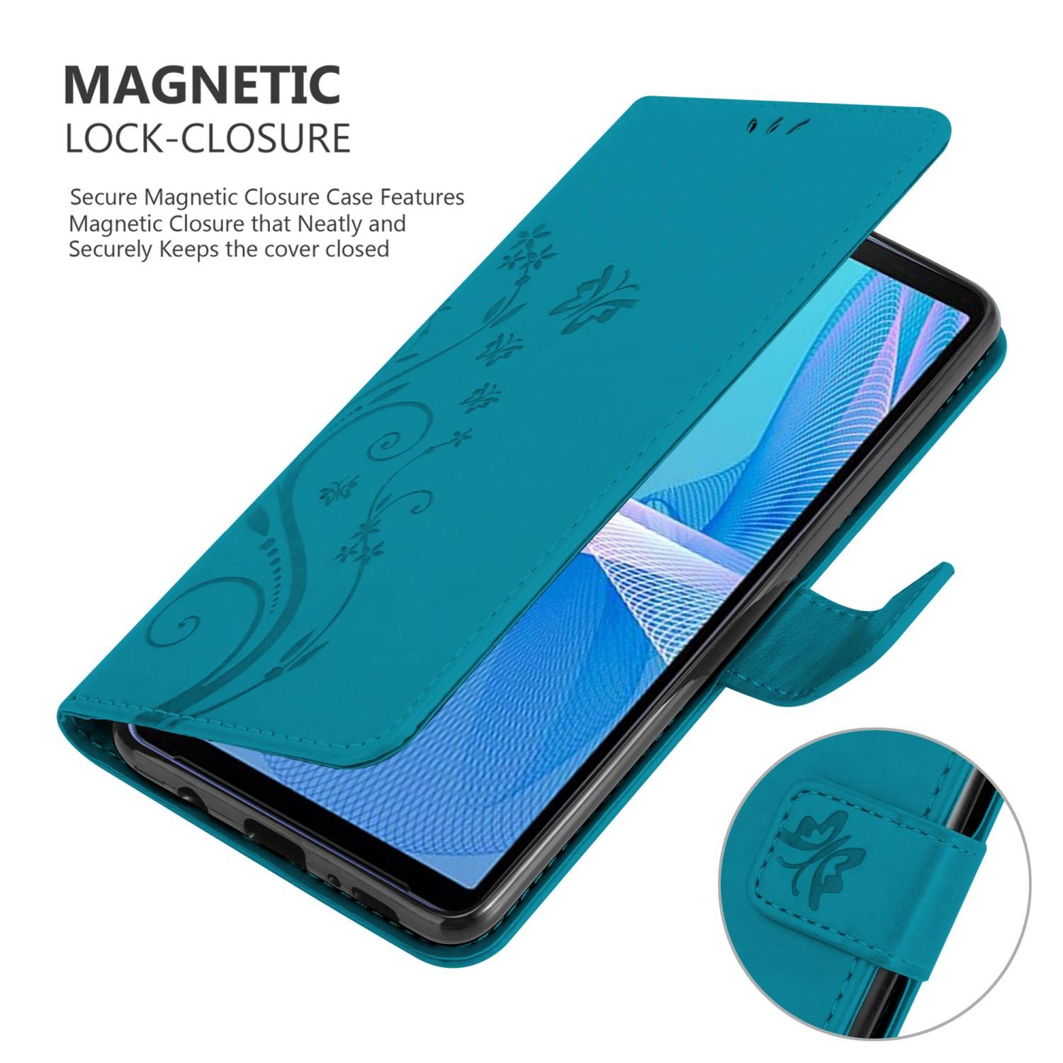 Cadorabo Hülle für Sony Xperia 10 III Schutz Hülle in Blau Schutzhülle Handy Hülle Etui Case Blumen Flower