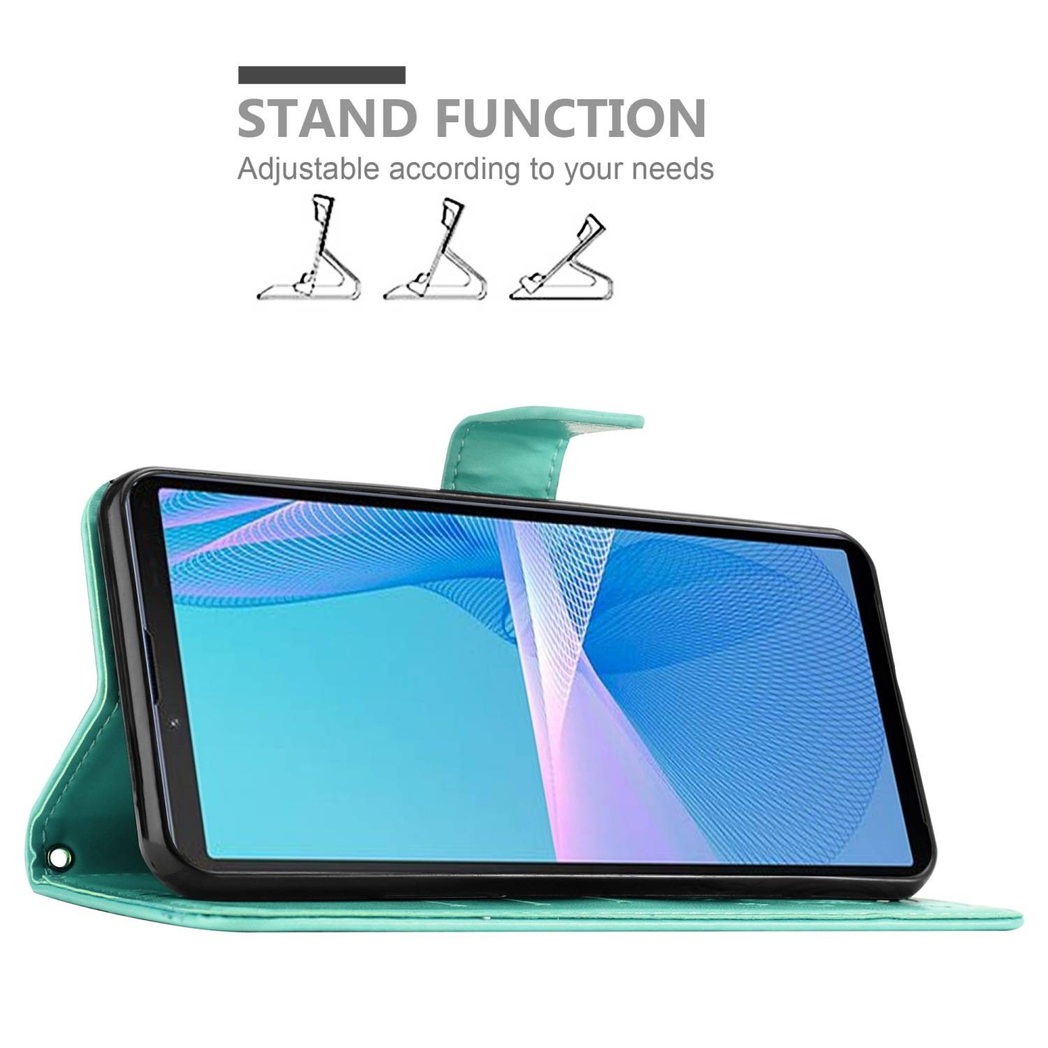 Cadorabo Hülle für Sony Xperia 10 III Schutz Hülle in Türkis Schutzhülle Handy Hülle Etui Case Blumen Flower