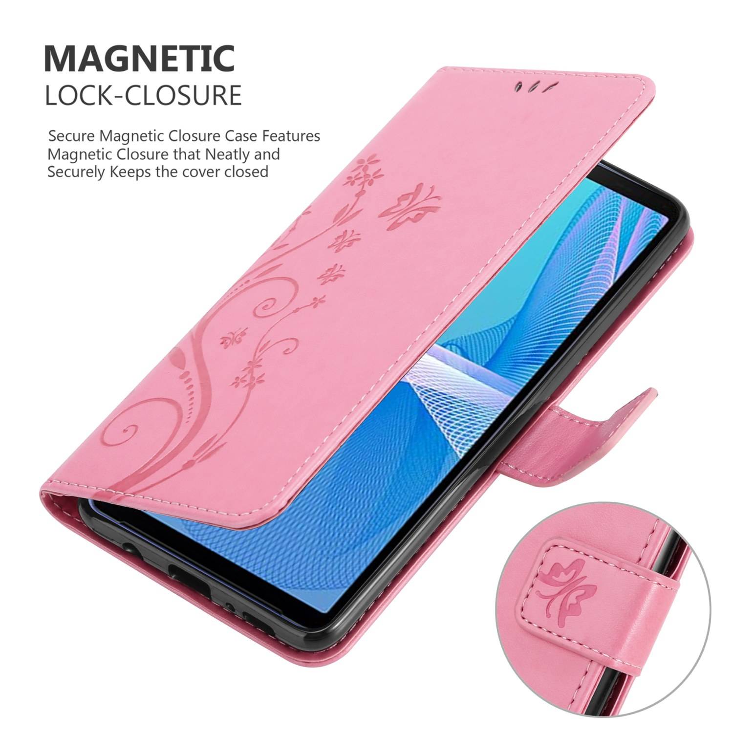 Cadorabo Hülle für Sony Xperia 10 III Schutz Hülle in Rosa Schutzhülle Handy Hülle Etui Case Blumen Flower