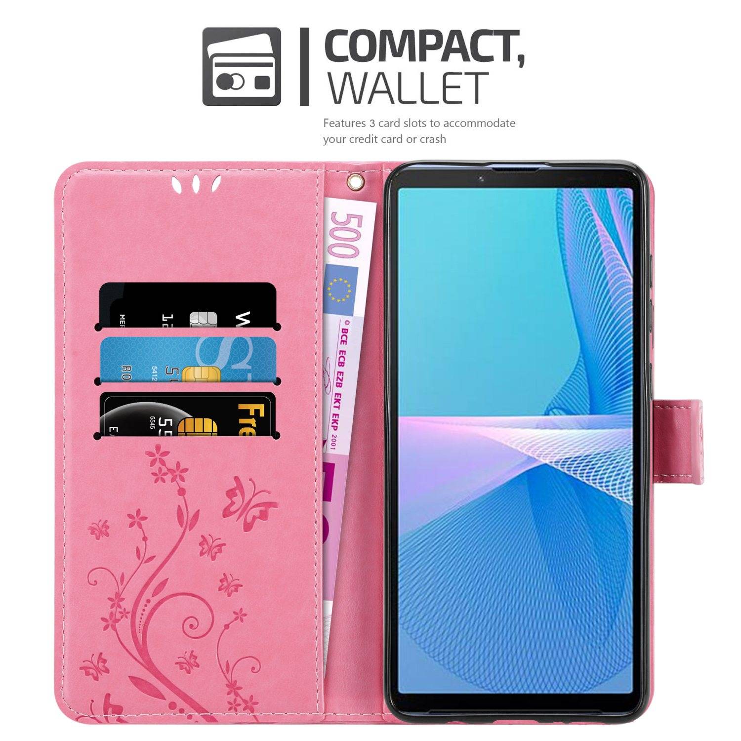 Cadorabo Hülle für Sony Xperia 10 III Schutz Hülle in Rosa Schutzhülle Handy Hülle Etui Case Blumen Flower