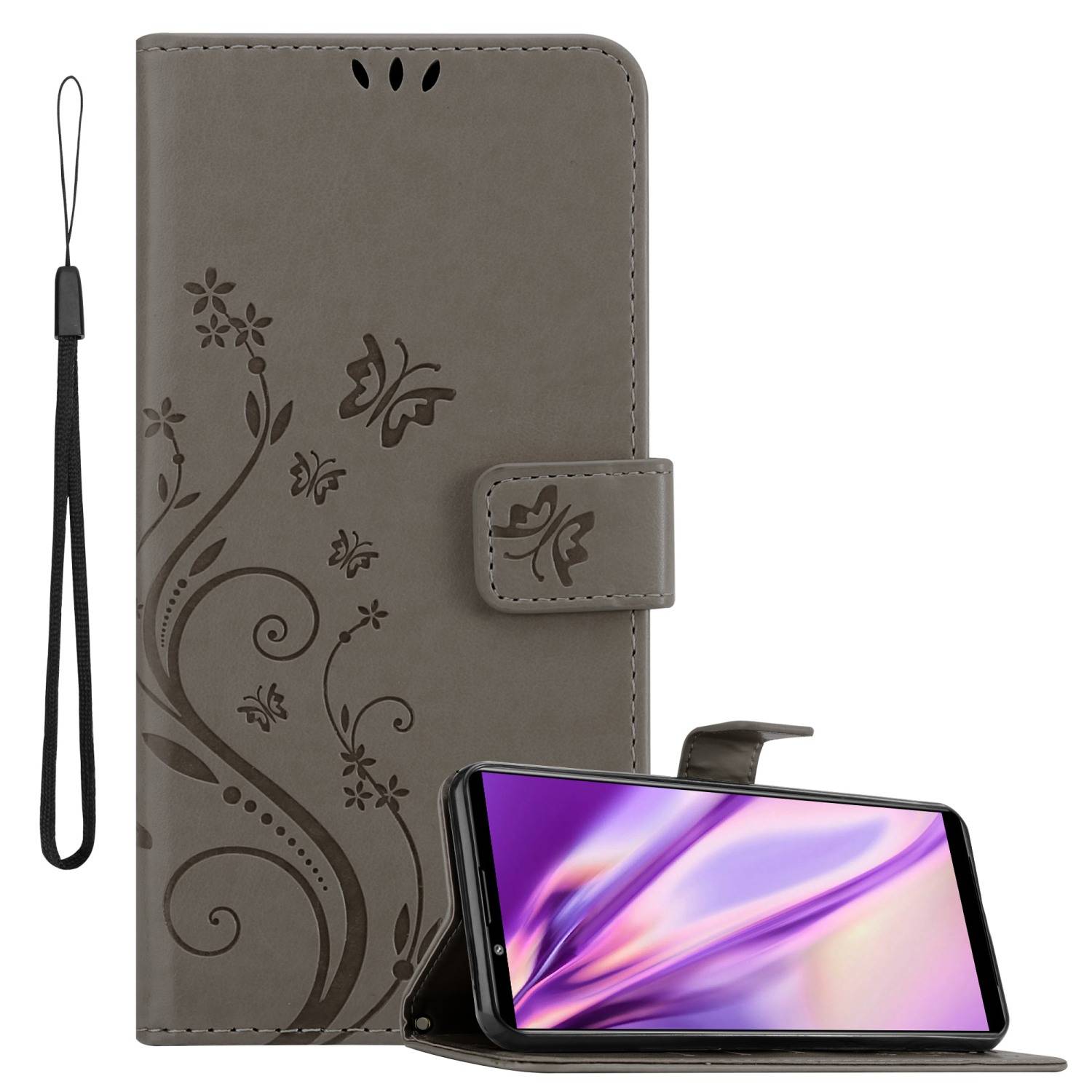 Cadorabo Hülle für Sony Xperia PRO-I Schutz Hülle in Grau Schutzhülle Handy Hülle Etui Case Blumen Flower