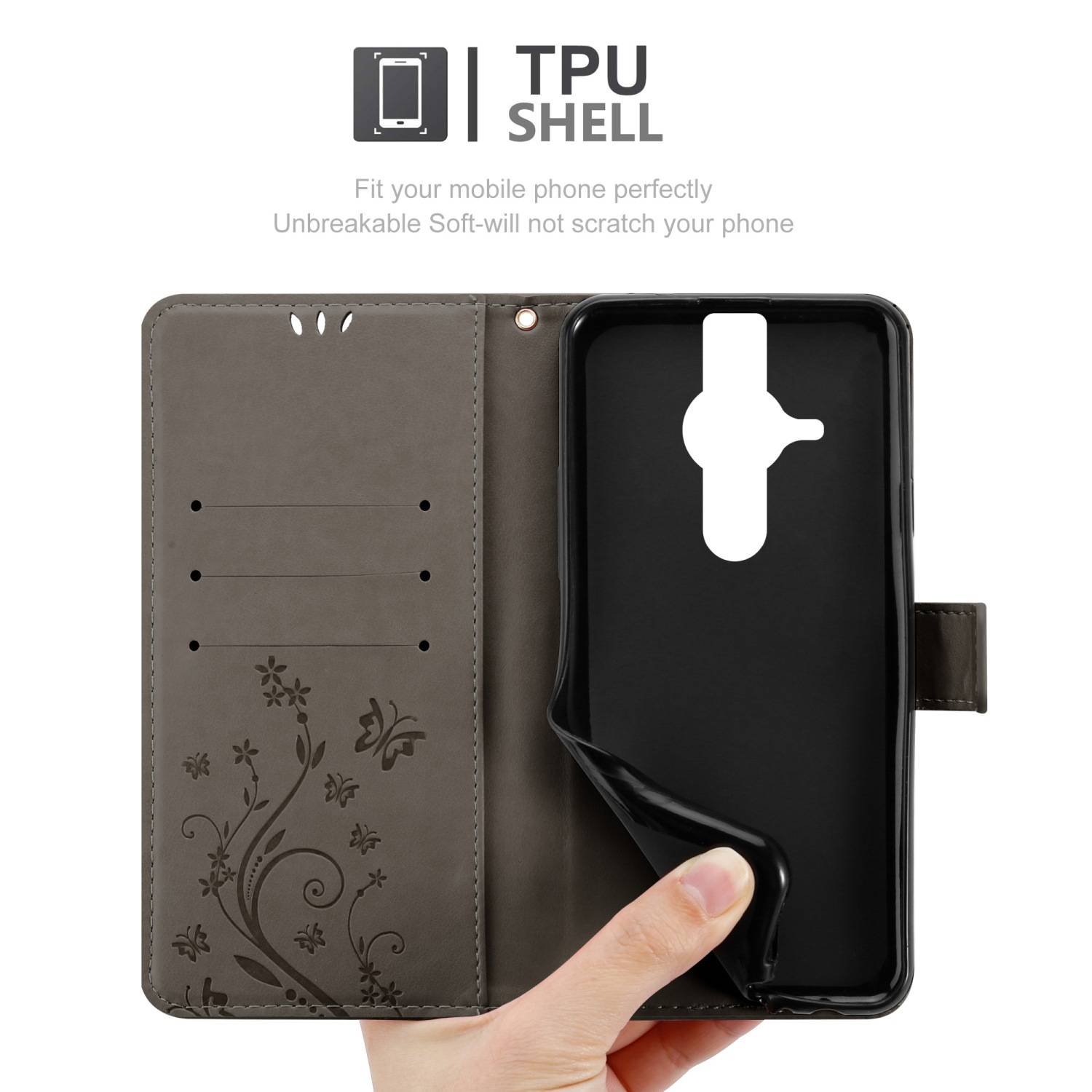 Cadorabo Hülle für Sony Xperia PRO-I Schutz Hülle in Grau Schutzhülle Handy Hülle Etui Case Blumen Flower