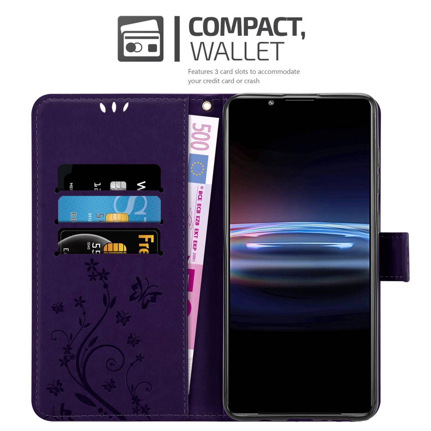 Cadorabo Hülle für Sony Xperia PRO-I Schutz Hülle in Lila Schutzhülle Handy Hülle Etui Case Blumen Flower